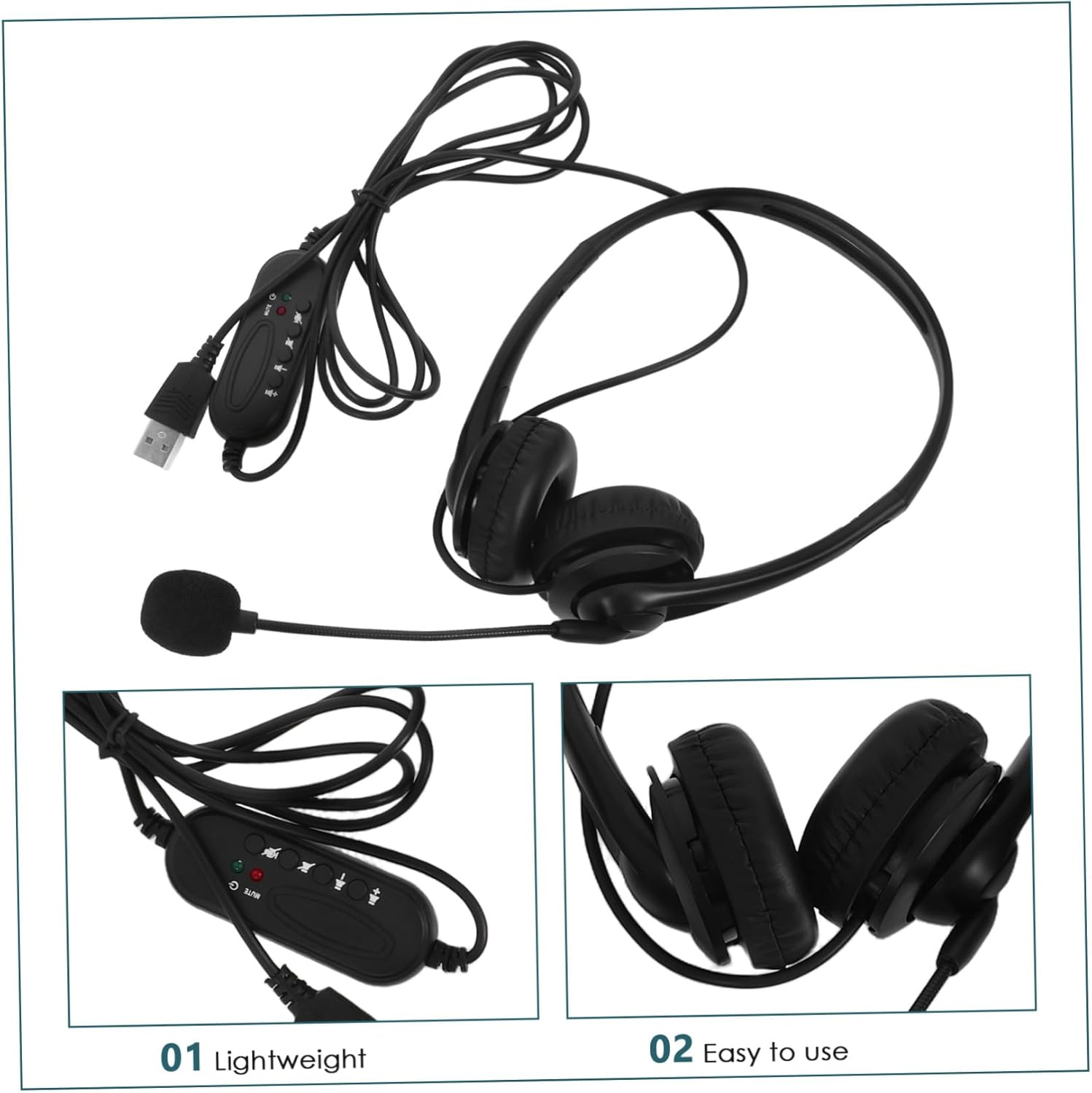 DOITOOL Office USB Headphones with Noise Cancelling Microphone Comfortable Wired Headset for Office Study and Business Use Durable and Breathable Earmuffs for Long Term Comfort image number 5