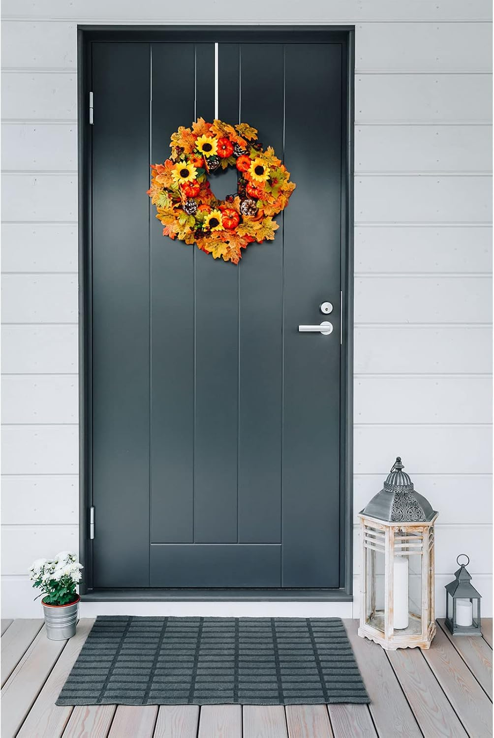 Hotop 15 Inch Wreath Hanger Hooks over Door Metal Practical Clothes Towel Hanger Hooks for Christmas Front Door Decorations(White,2 Pieces) - White image number 5