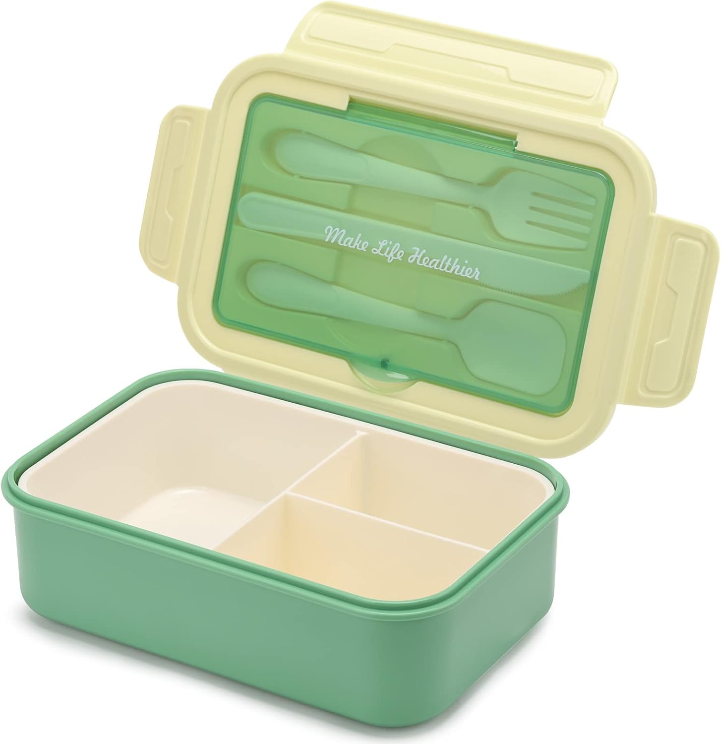 1100 ML 3-Compartment Bento Box Lunchbox with Utensil Set, Lunch Box Containers for Kids and Adults, Microwave/Dishwasher/Refrigerator Safe, BPA Free - Blue