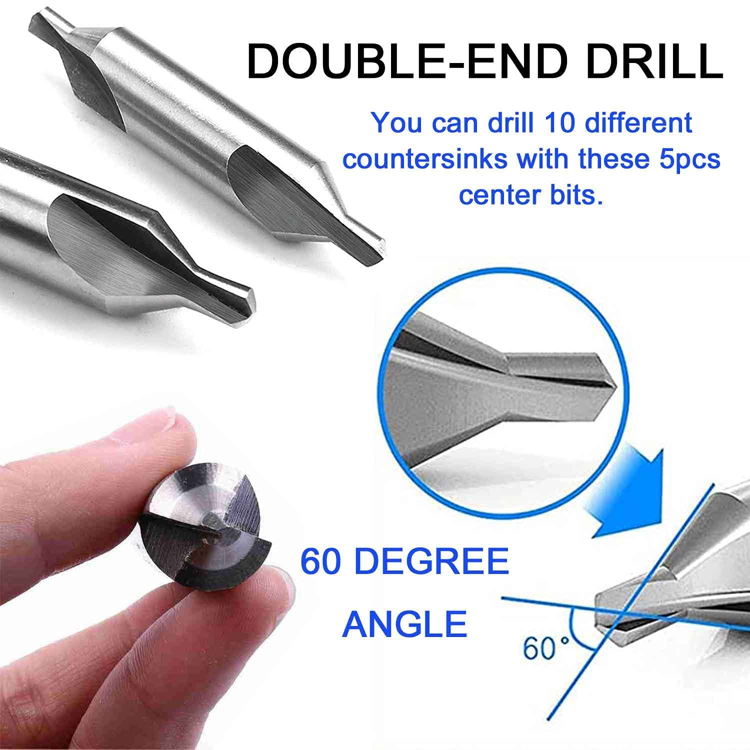 Center Drill Bits Set, 7 Pcs High Speed Steel 60-Degree Angle Center Drill Bits Kit Countersink Tools for Lathe Metalworking Size 1.0 1.5 2.0 2.5 3.0 4.0 5.0 image number 5