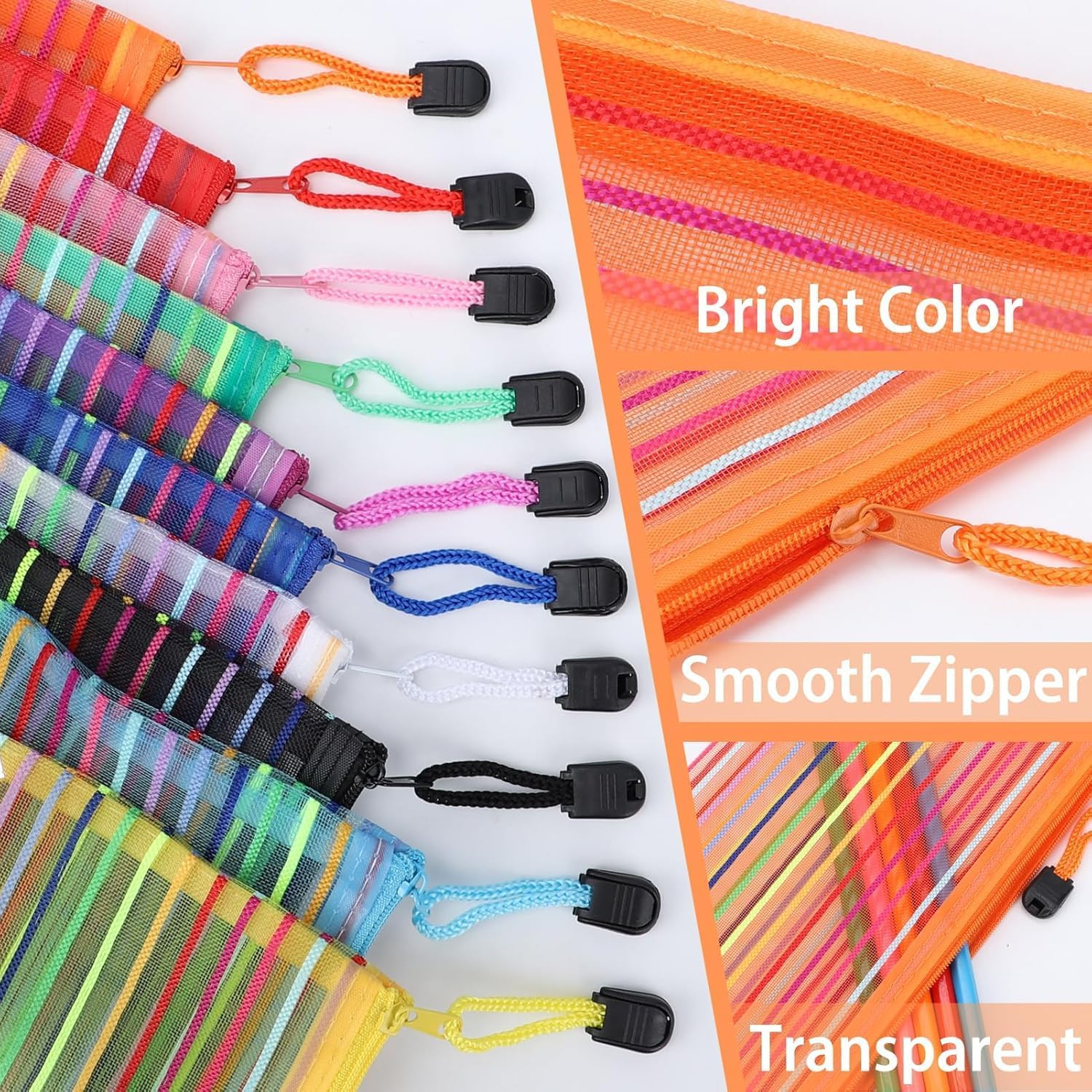 40 Pack 10 Colors Zipper Mesh Pouch, Storage Pencil Pouches, Multipurpose Pencil Pouch Bulk for School and Office Supplies, Cosmetics Travel Accessories, Multicolor image number 6