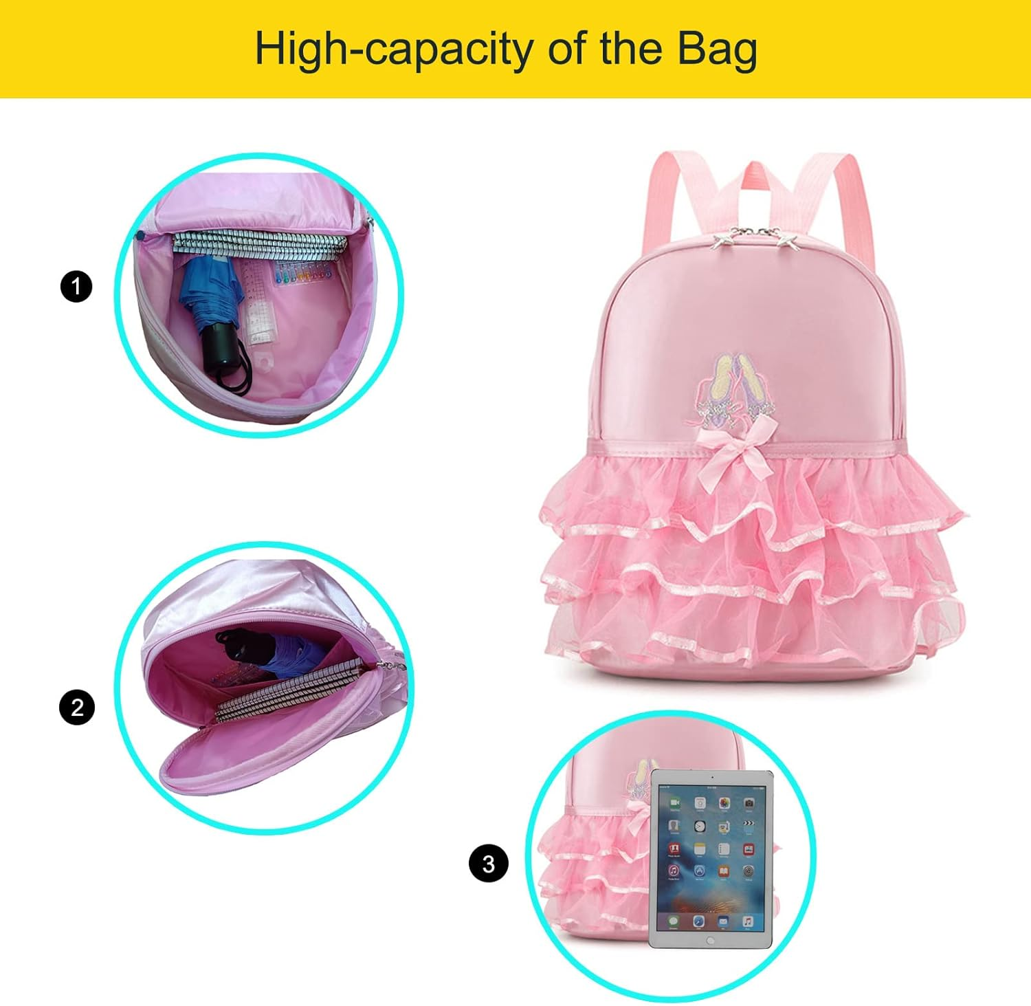 SEHXIM Cute Ballet Dance Backpack Tutu Dress Dance Bag Waterproof Duffle Bag for Kids， Ballet Bags for Girls 4-6 image number 6