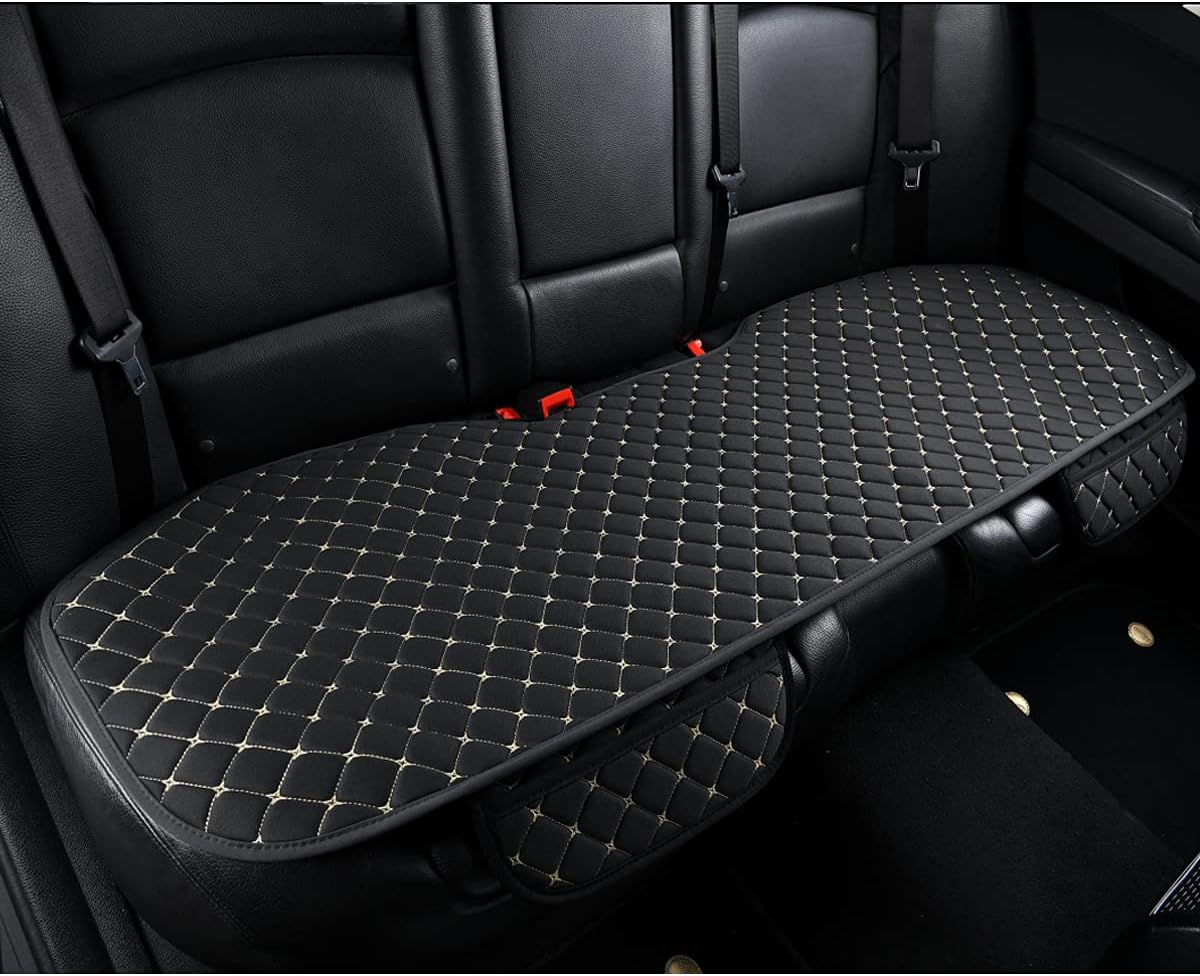 Car Seat Covers Auto Cushion Vehicle Long Rear Seat Chair Cover Protective Mat Pad for Baby, SUV, Skin-Friendly Golden Embroidery Thread (Black-Rear)