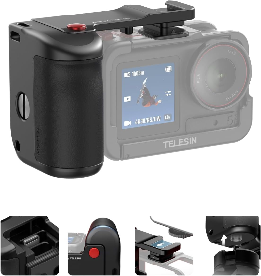 TELESIN Metal Aluminum Alloy Street Photography Camera Grip Holder for DJI OSMO Action 5 Pro/Action 4/Action 3,Patented Seesaw Shutter Button, Ergonomic, Pro-Level image number 2