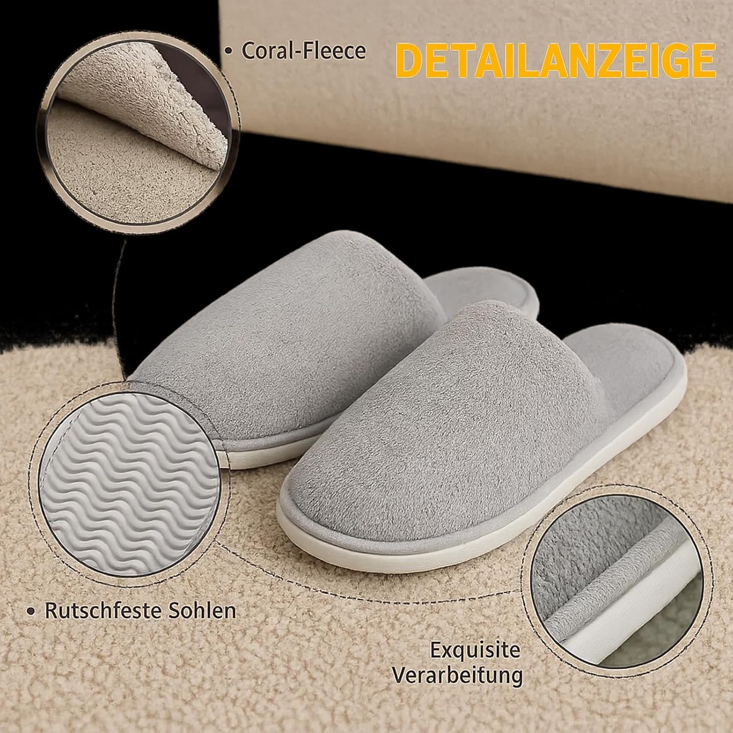 Bbiurer 2 Pairs Hotel Slippers, Non-Disposable Travel Slippers, Plush Pull Velvet Hotel Slippers image number 1