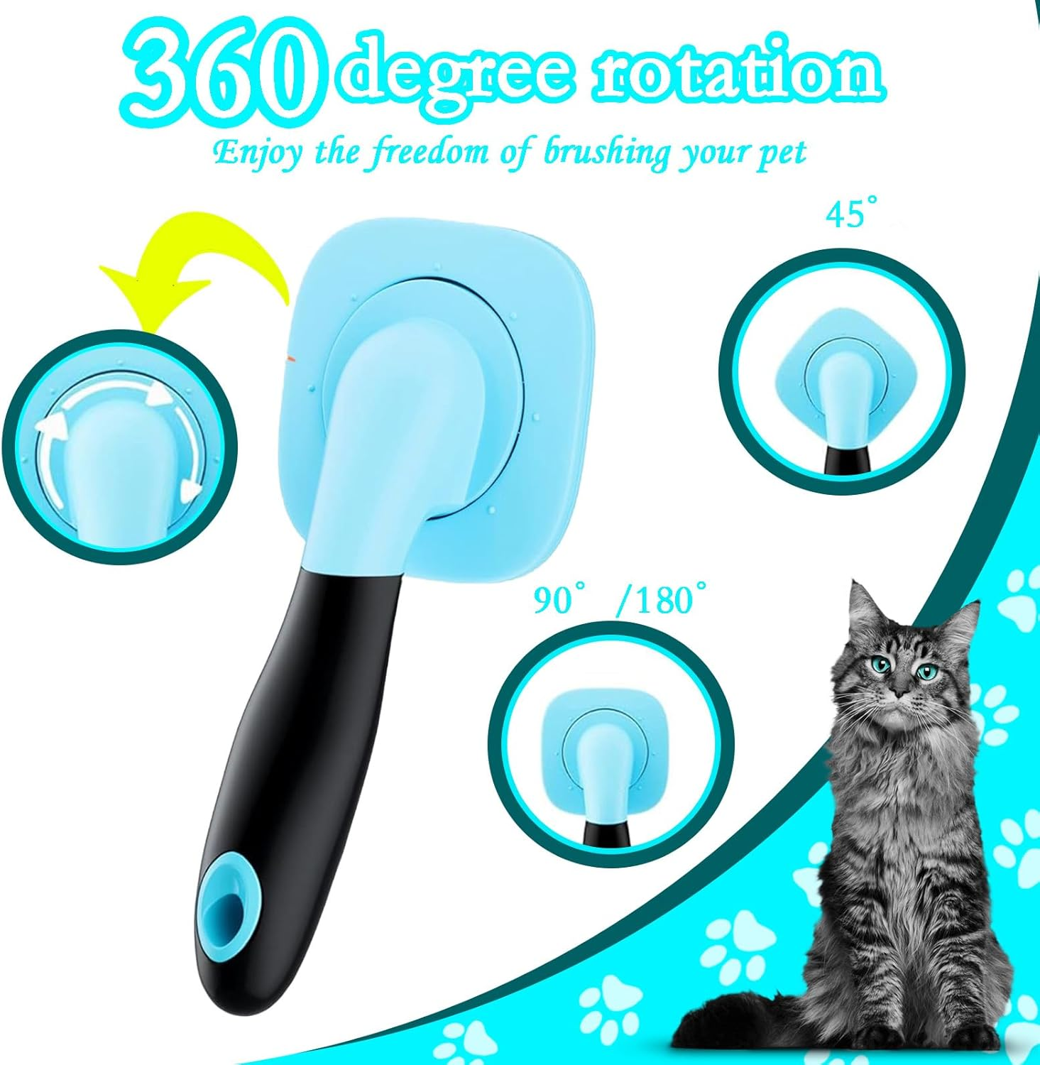 Gdsanlian Pet Brush, Dog & Cat Grooming Brush, Rotatable 360&deg; for Long & Short Hair, Blue, Suitable for Small Dogs & Cats image number 1