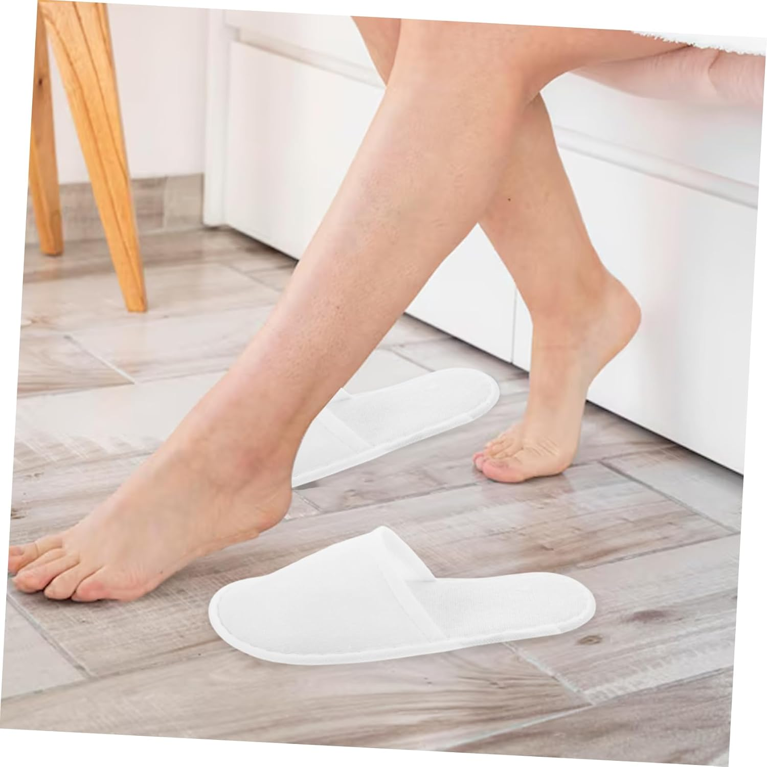 Minkissy 28Pairs Disposable Hotel Slippers White Reusable House Shoes for Guests Skid Design for Travel Home and Spa Use Lightweight Portable image number 1