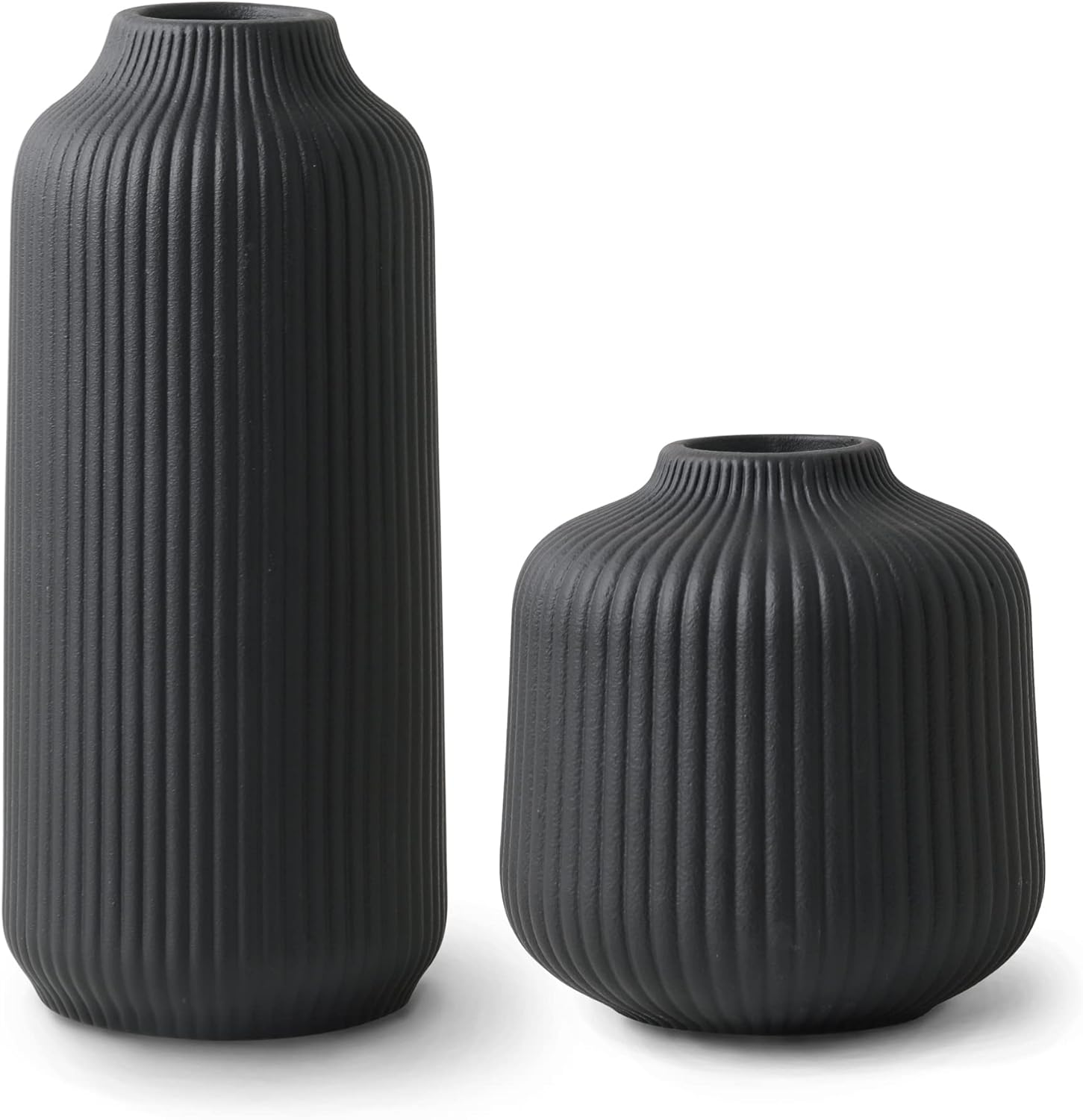 Flature Ceramic Vase, Nordic Style, Decorative for Pampas Grass or Flowers, Black Matt, 8 Inch, round Shape, Perfect for Living Room