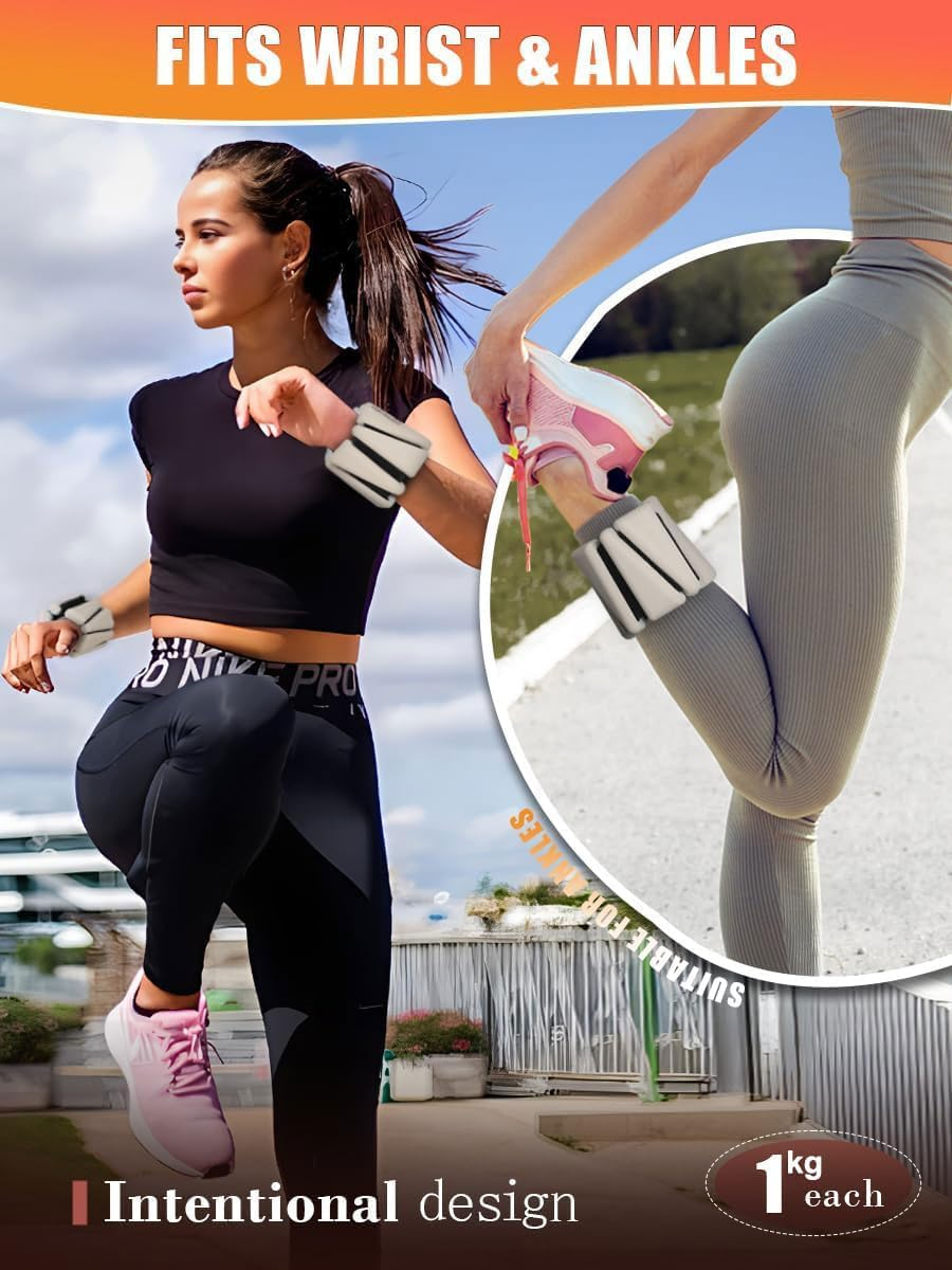 Wrist Ankle Weights Set of 2 (1 Kg Each) Adjustable Weights Training Intensity for Strength Training Walking Running Yoga Pilates Jogging for Women Men image number 4
