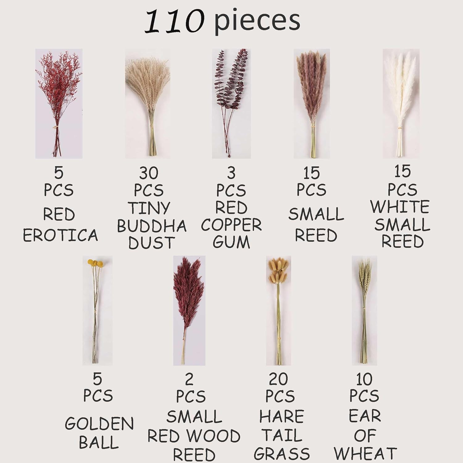 ZAUIBDUU Tall Natural Dried Flowers Dry Pampas Grass Home Dining Table Decor (110Pcs Style) image number 3