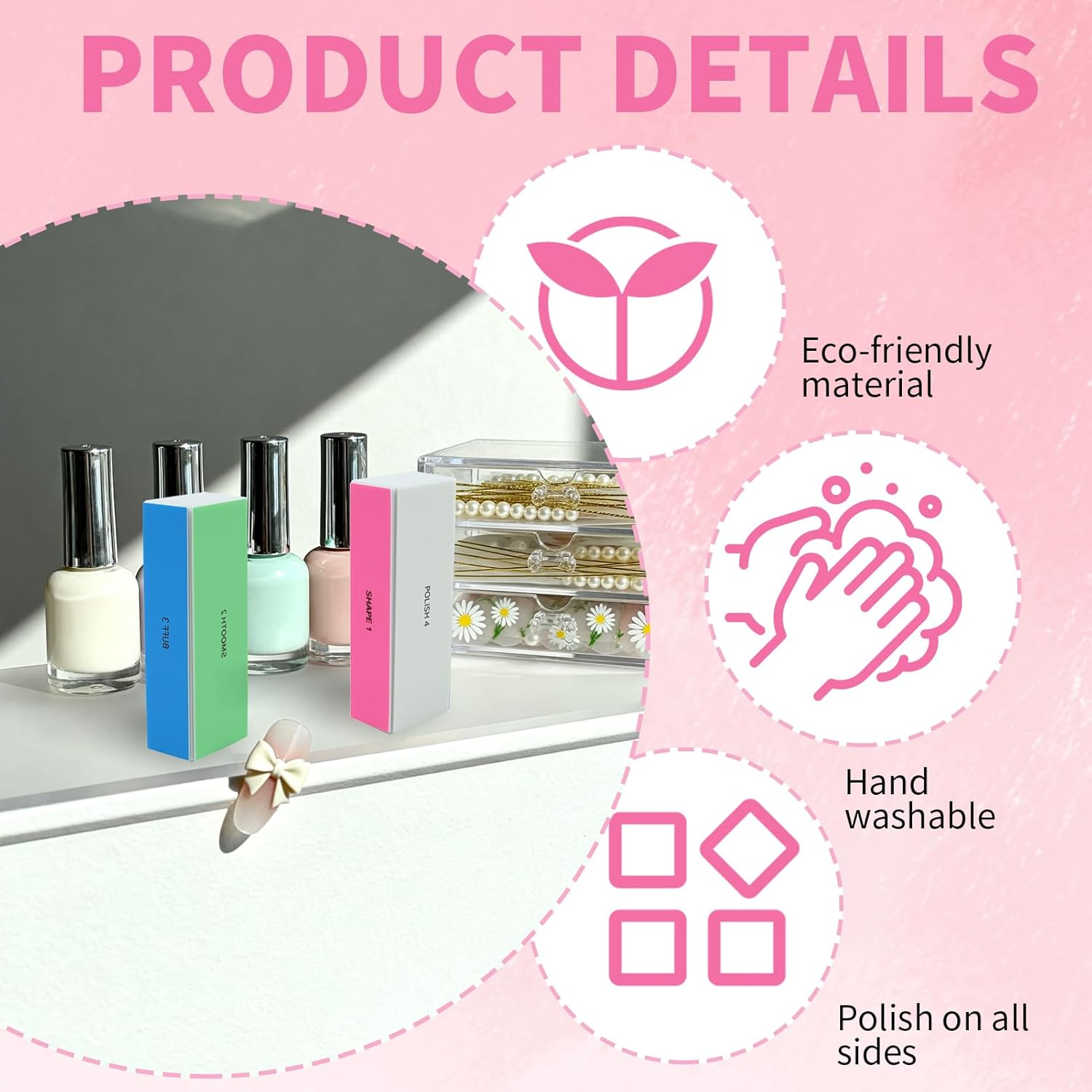 Teccfly 4-Way Nail Buffer Block,4 Pcs Professional Nail File and Polisher,Nail Shine Buffers Blocks Files for Natural and Acrylic Nails,Fingernail File,120/240/600/3000 Grit for Buffing Shinning image number 1