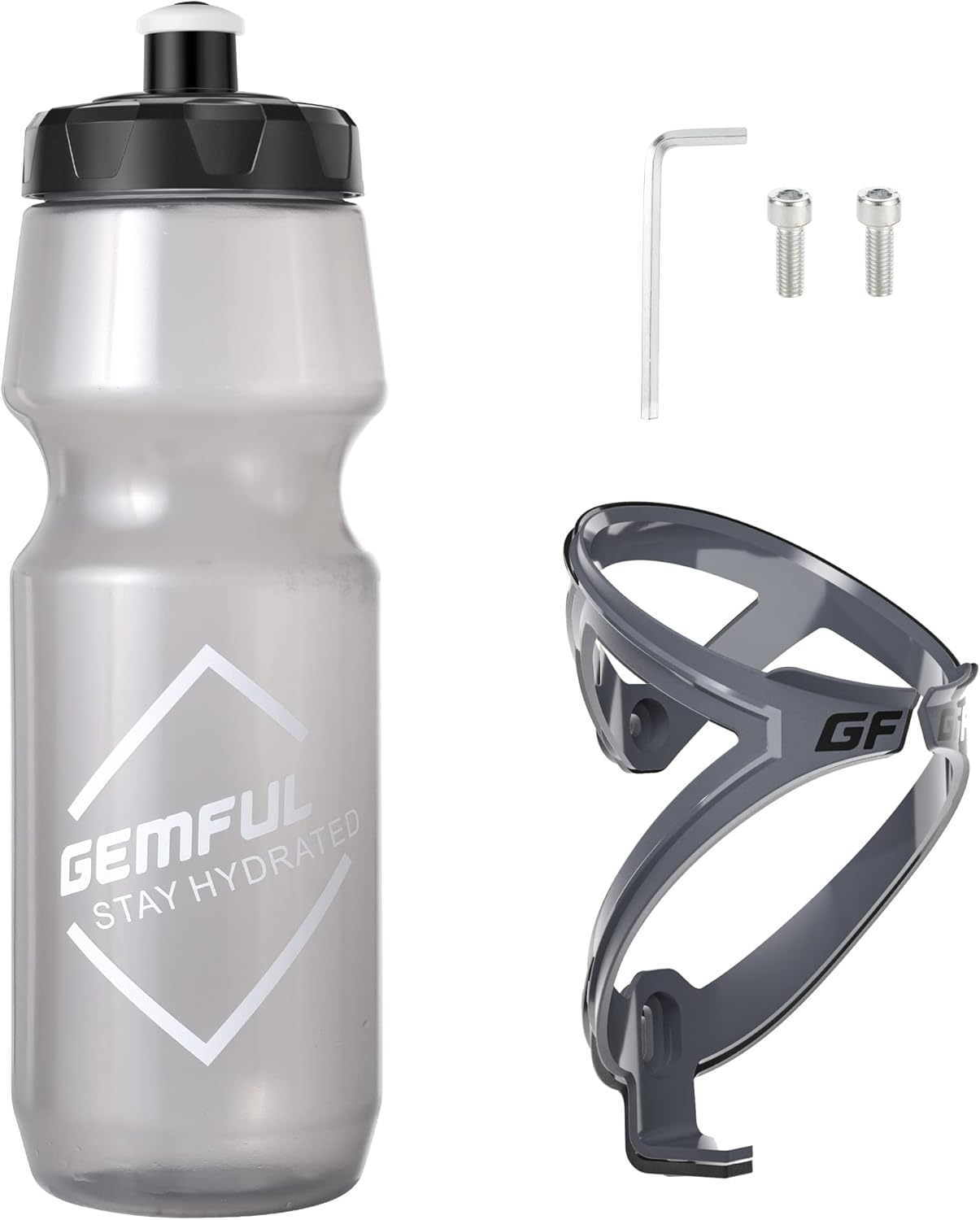GEMFUL Bike Water Bottle with Holder Combo Lightweight 750 Ml 24Oz Cycling Bottles and Cage for MTB Rode for Road MTB Bicycle (Black)