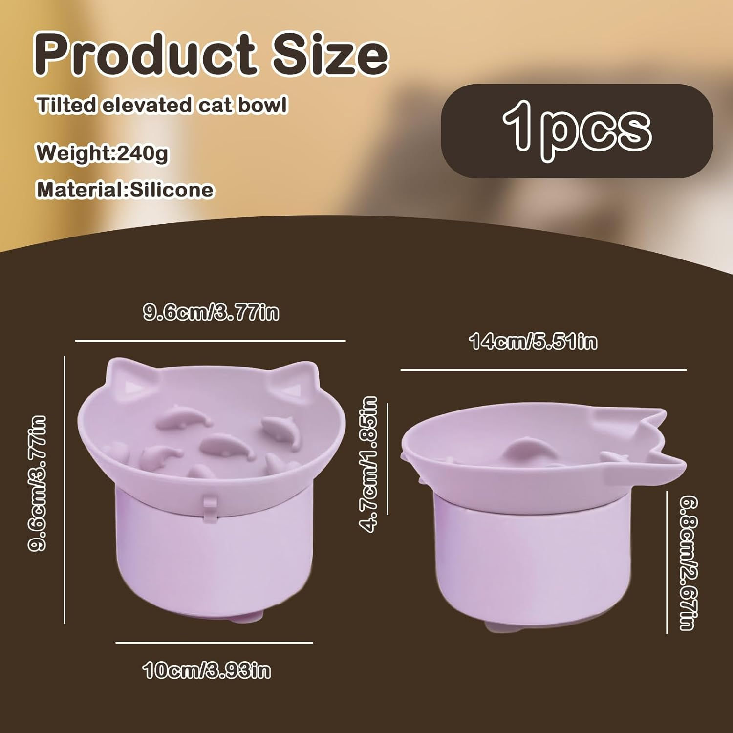 Silicone Cat Slow Feeder, Elevated Slow Feeder Cat Bowl for Dry and Wet Food, Tilted Design with Non Slip Base, Adjustable Angle for Pets, Fun Enrichment & Anxiety Relief (Purple) image number 6