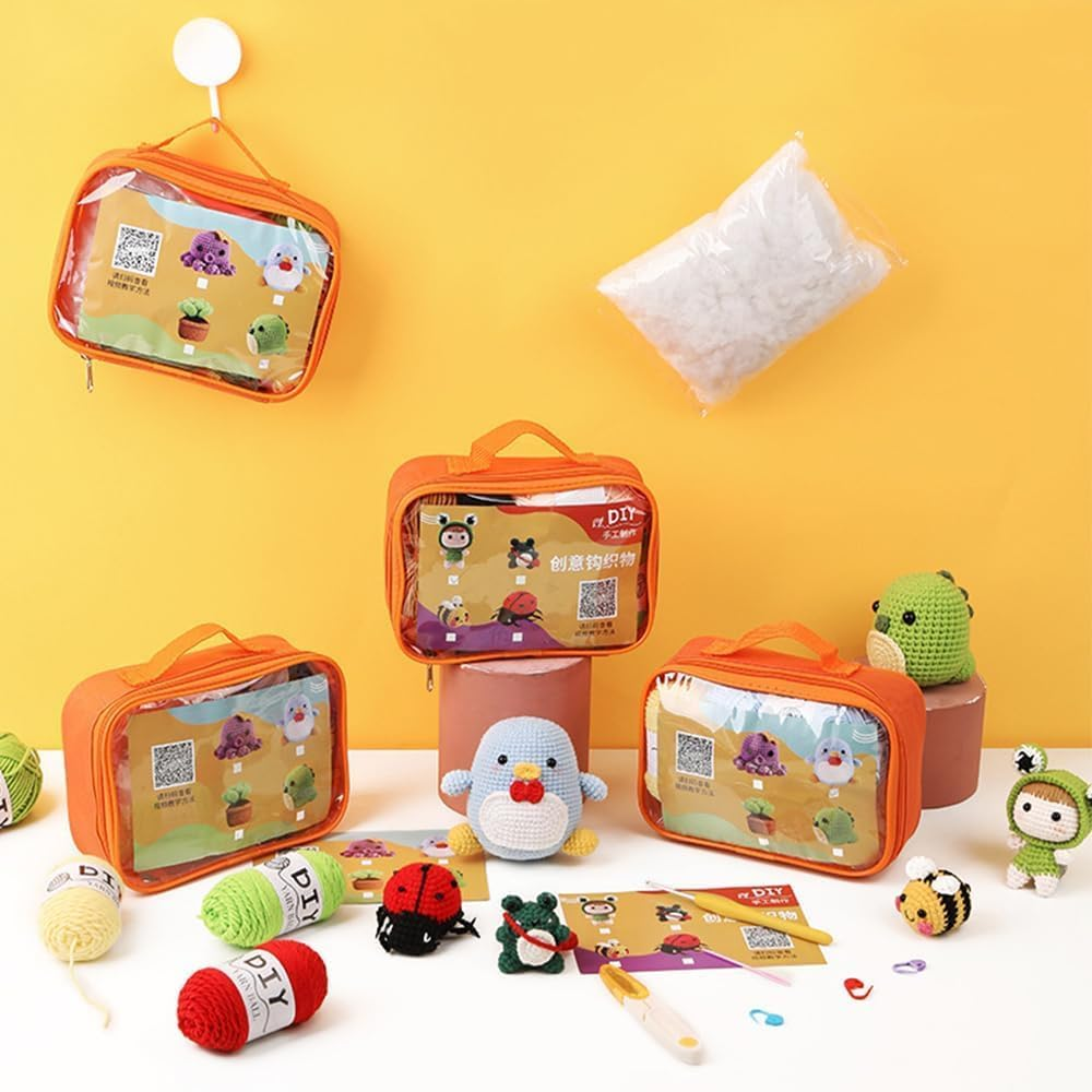 Cute Animal Pattern Crochet Starter Kit for Beginners - Complete Set for Adults and Kids - DIY Penguin Project