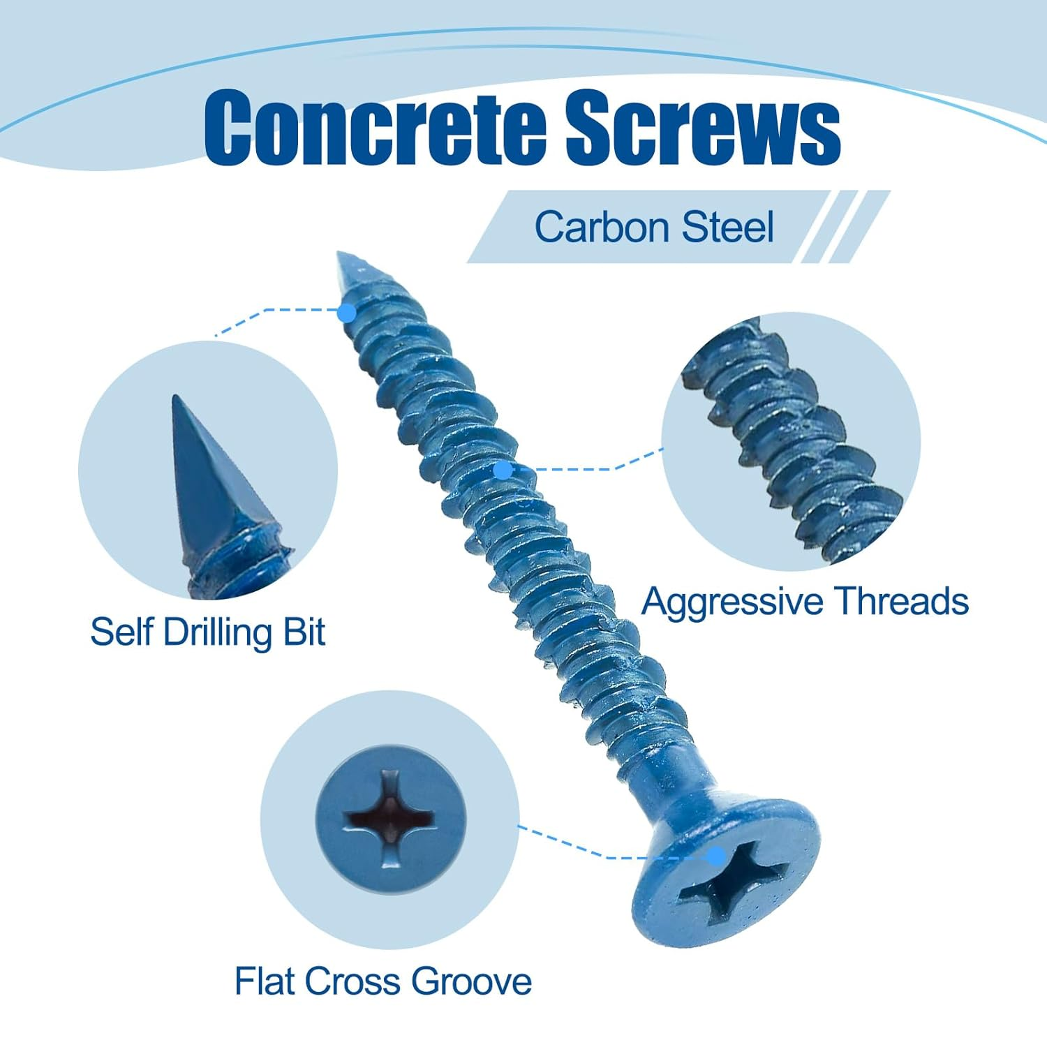 1/4&Prime;&times;2-1/4&Prime; (200Pcs) Flat Head Concrete Screw Anchor, Blue Screw, for Anchoring to Masonry, Block or Brick