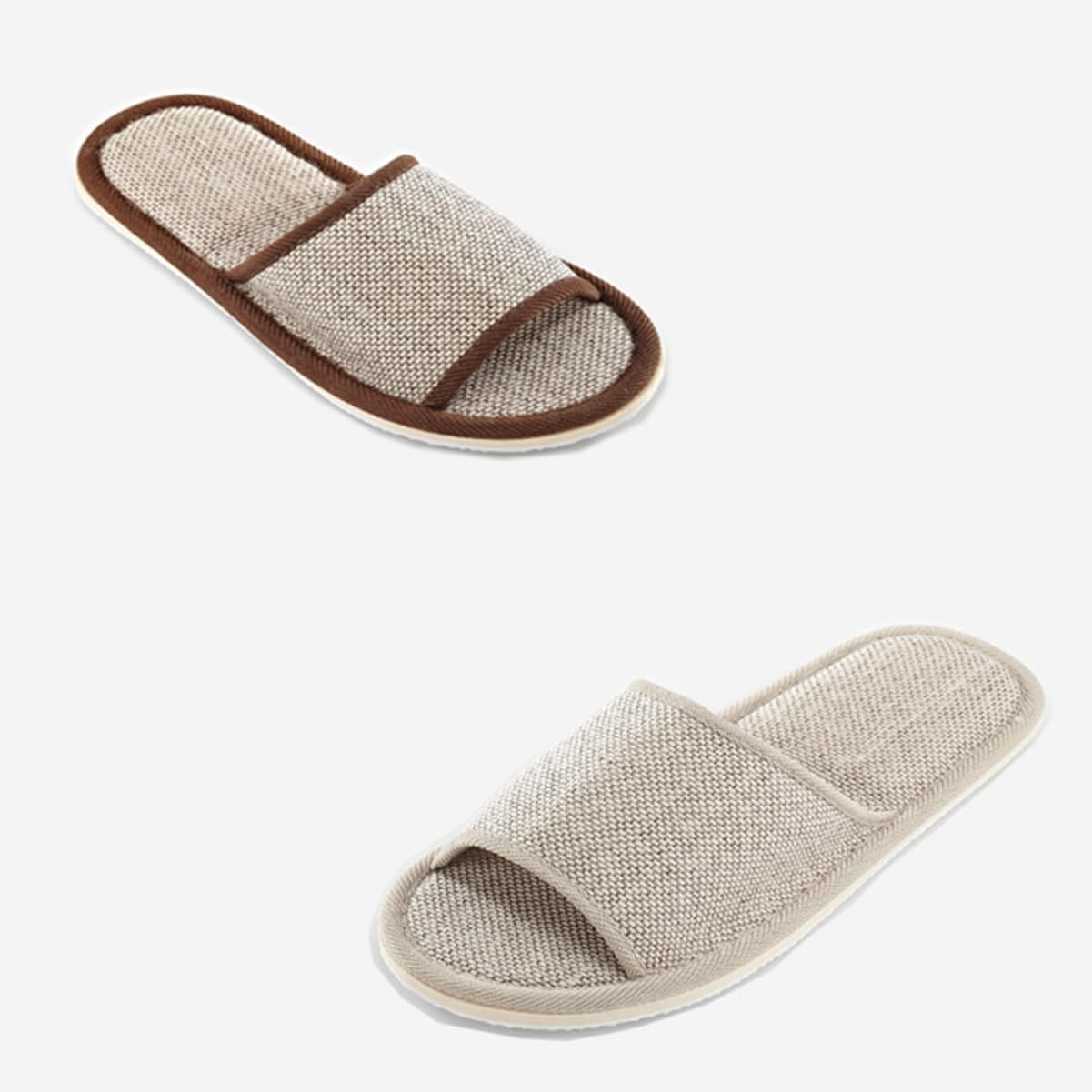 CLISPEED 2Pairs Linen Slippers for Home Hotel Non- Eva Bottom Lightweight Comfortable Footwear Dark Coffee image number 1