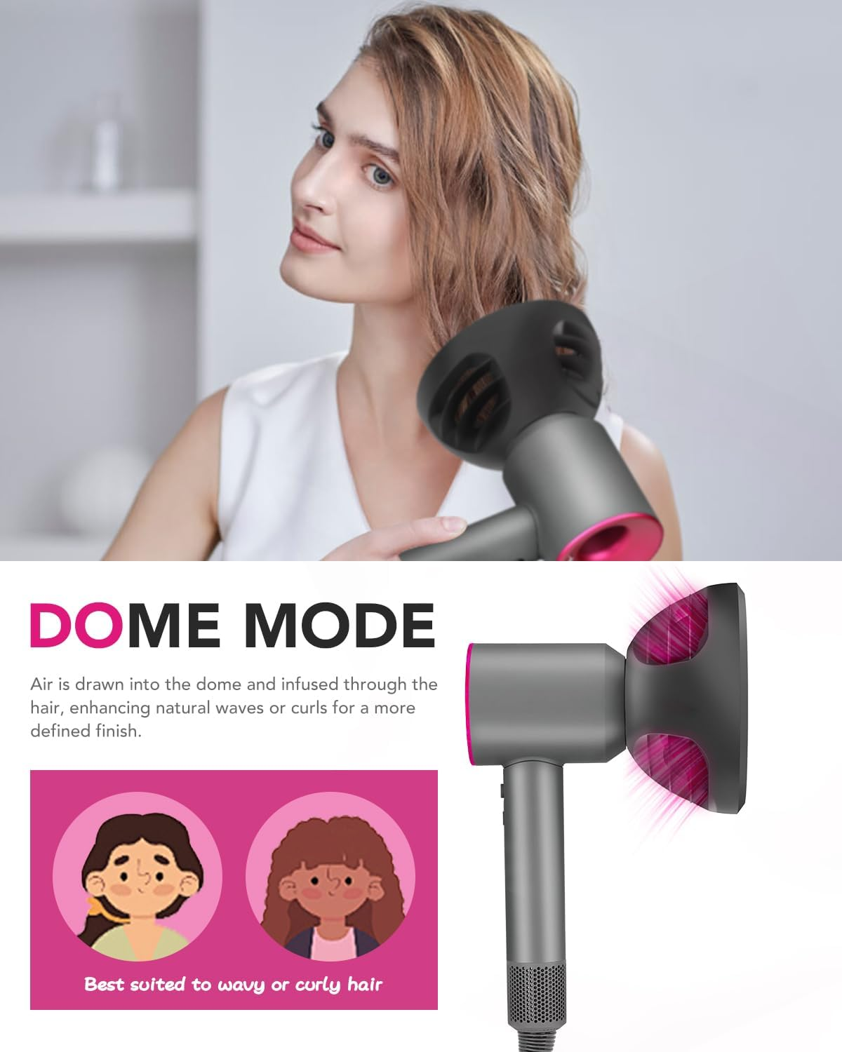 Wave+Curl Diffuser for Dyson Hair Dryer, Upgraded Diffuser Attachment for Dyson Supersonic or Supersonic Nural Hair Dryer HD16 HD15 HD12 HD08 HD04 HD03 HD02 for Wavy Curly or Coily Hair image number 2