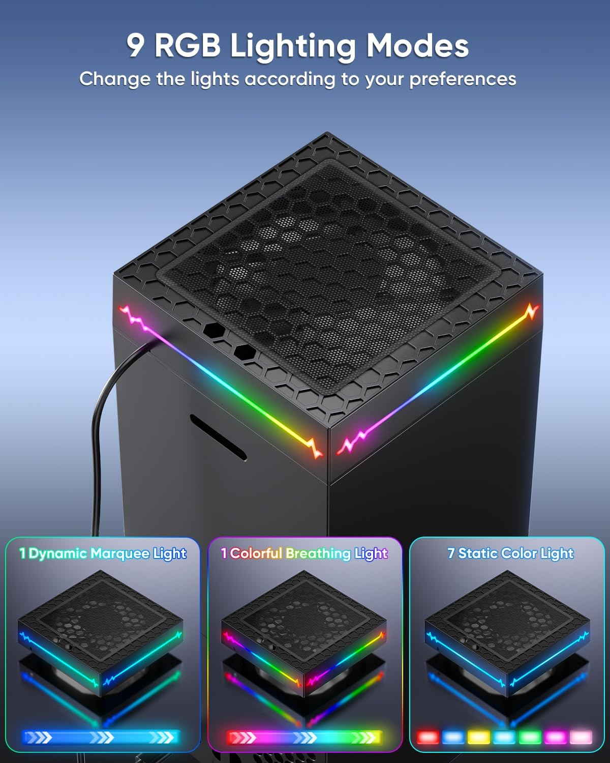 LED Display Auto Cooling Fan for Xbox Series X with 9 RGB Light Modes, Cooling System Adjustable by Temperature with 4 Gears for Xbox Series X Console, Cooler & Light Switch, Headset Hook, USB Port