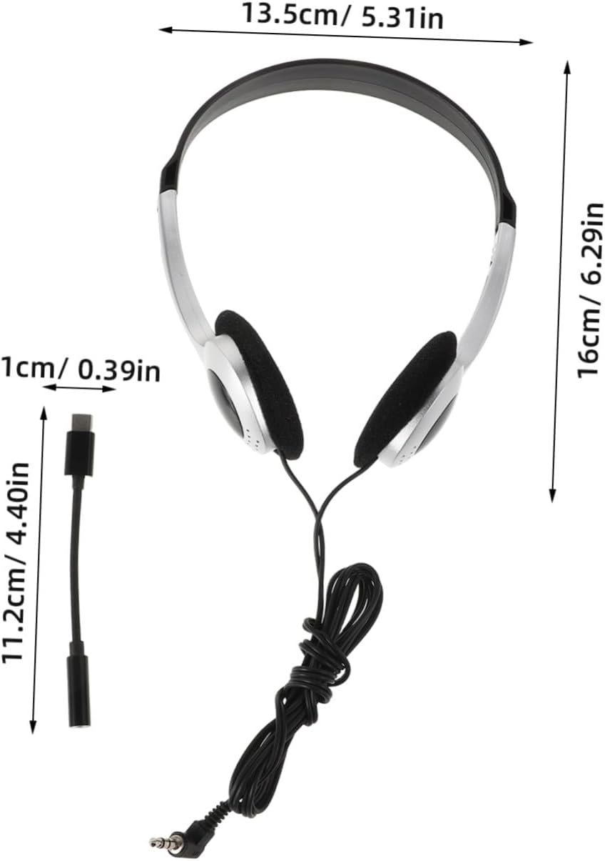 JEWEDECO Retro Ear Headphones with Silver Spray Finish for School Classrooms and Libraries Comfortable Wired Headset Compatible with Cell Phones Computers Tablets Inline Control for Easy image number 3