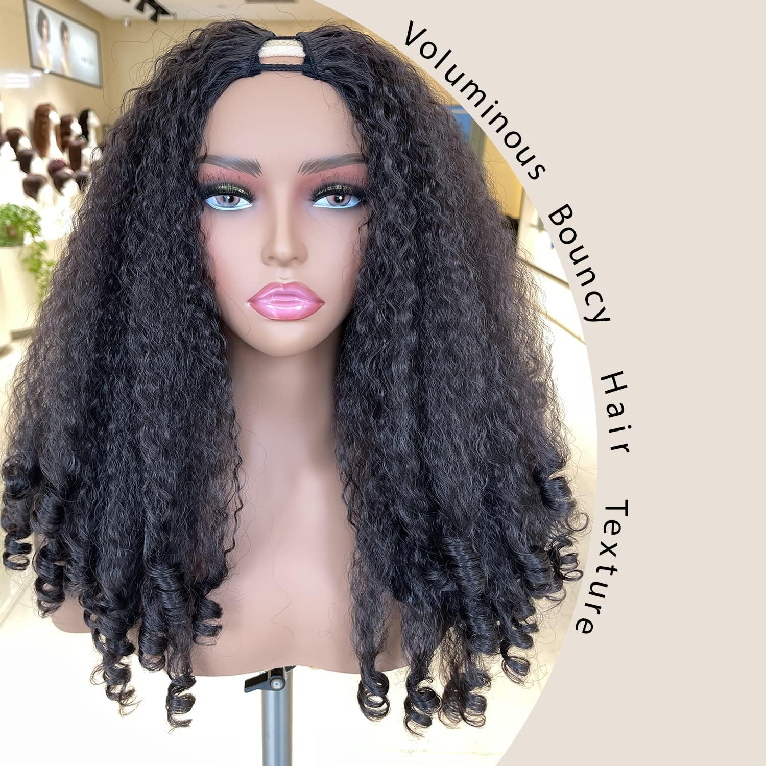 Afro Wig Curly V Part Synthetic Braided Hair Texture with Unique Bouncy Curls Ends 20 Inch Soft Curly V Part Wig Synthetic for Black Women No