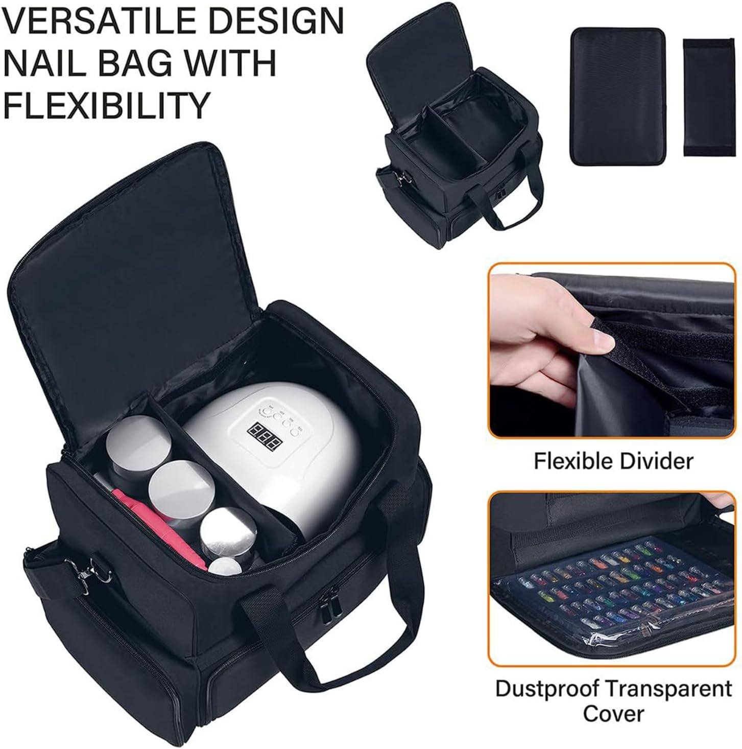 Nail Polish Storage, Nail Polish Organizer Bag, Nails Lamp Carrying Case, with Soft Dividers, Holds 70 Bottles, with Holder & Shoulder Strap, for Nails Supplies