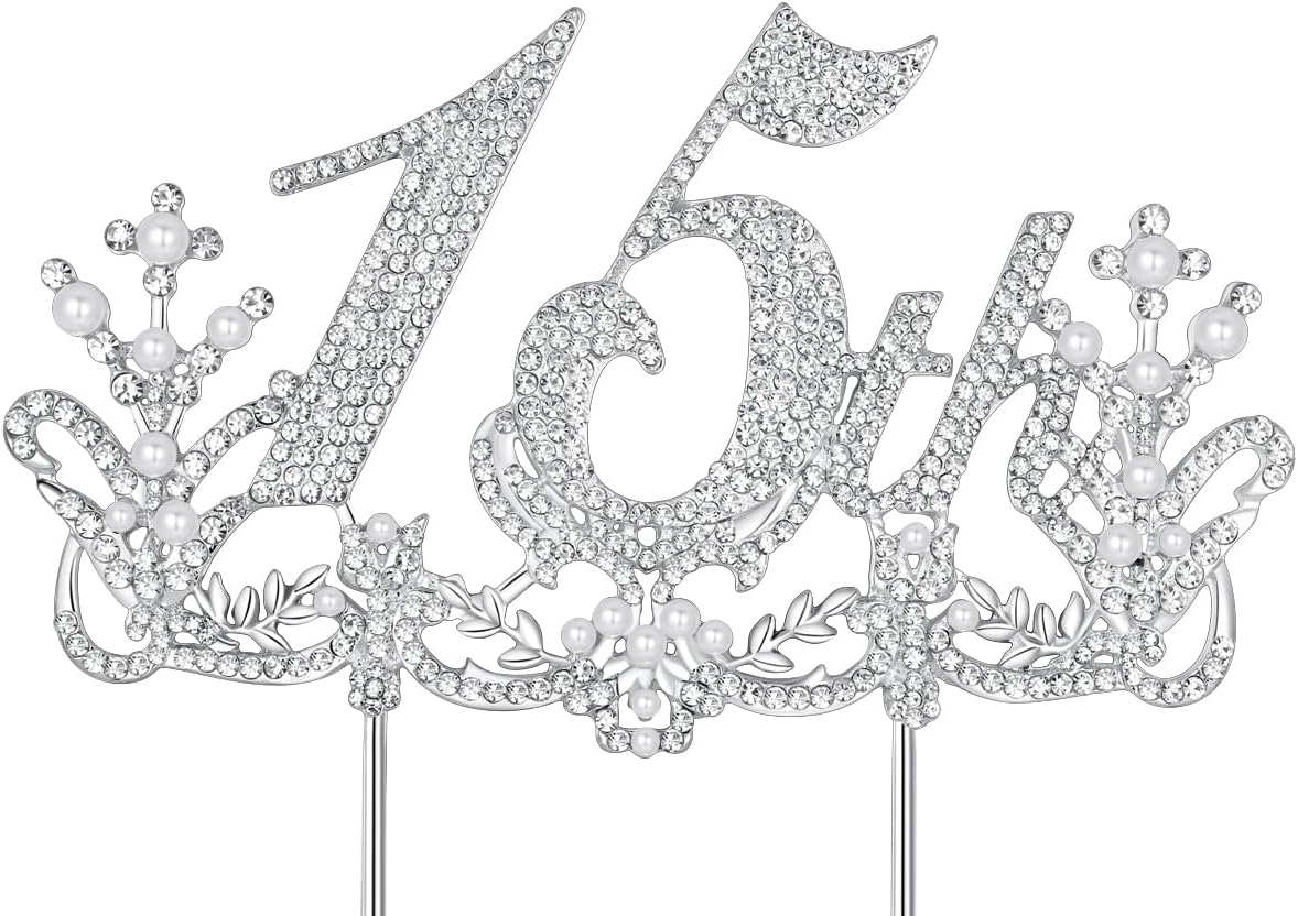 Lovelyshop Luxurious Diamond Gold Cake Topper for 15Th Birthday Celebrations and Quincea&ntilde;era-Large