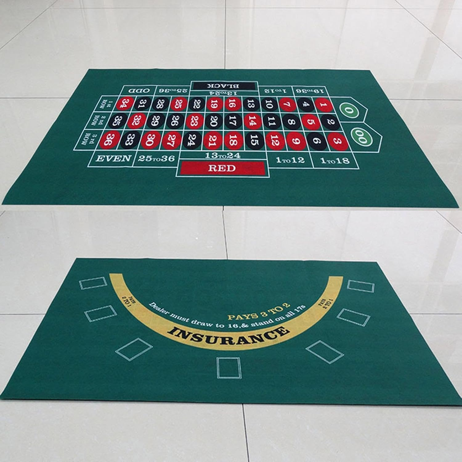 Double-Sided Poker Mat, Craps Table & Blackjack Felt, Roll-Up Roulette Tabletop Mat for Coffee Table Craps & Blackjack (23.62 X 35.43 In) image number 1