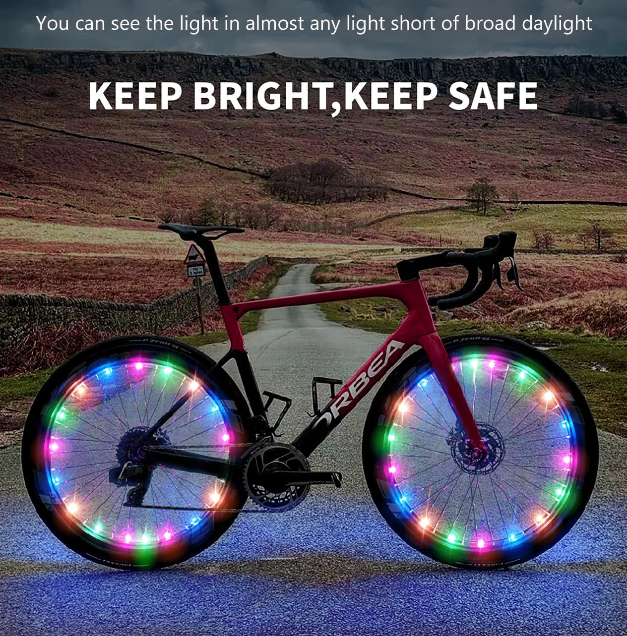 Reelau 2 Pack Bike Wheel Light with AAA Batteries, Waterproof Bright Colorful LED Light String for Bike Spoke, 2 Lights for 2 Wheels Fit 18-29" Bicycle Wheel Lights for Mountainbike/Ebike with Spokes image number 4
