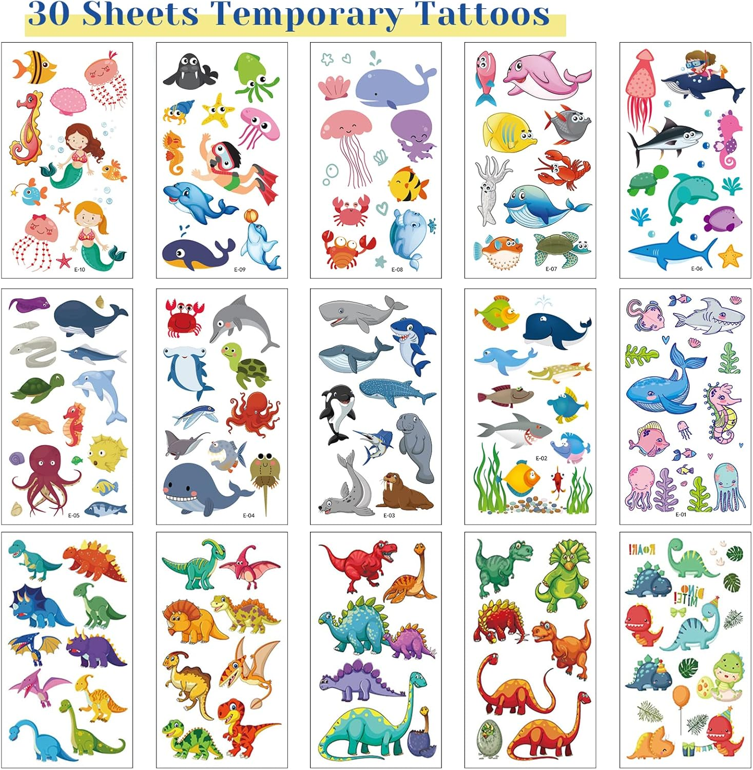 Apeso 30 Sheets Temporary Tattoos Kit for Kids, 300Pcs Fake Cute Tattoo Stickers Waterproof, Birthday Party Favor Christmas Stocking Stuffers (Dinosaur ＆ Sea Animal ＆ Vehicle) image number 6