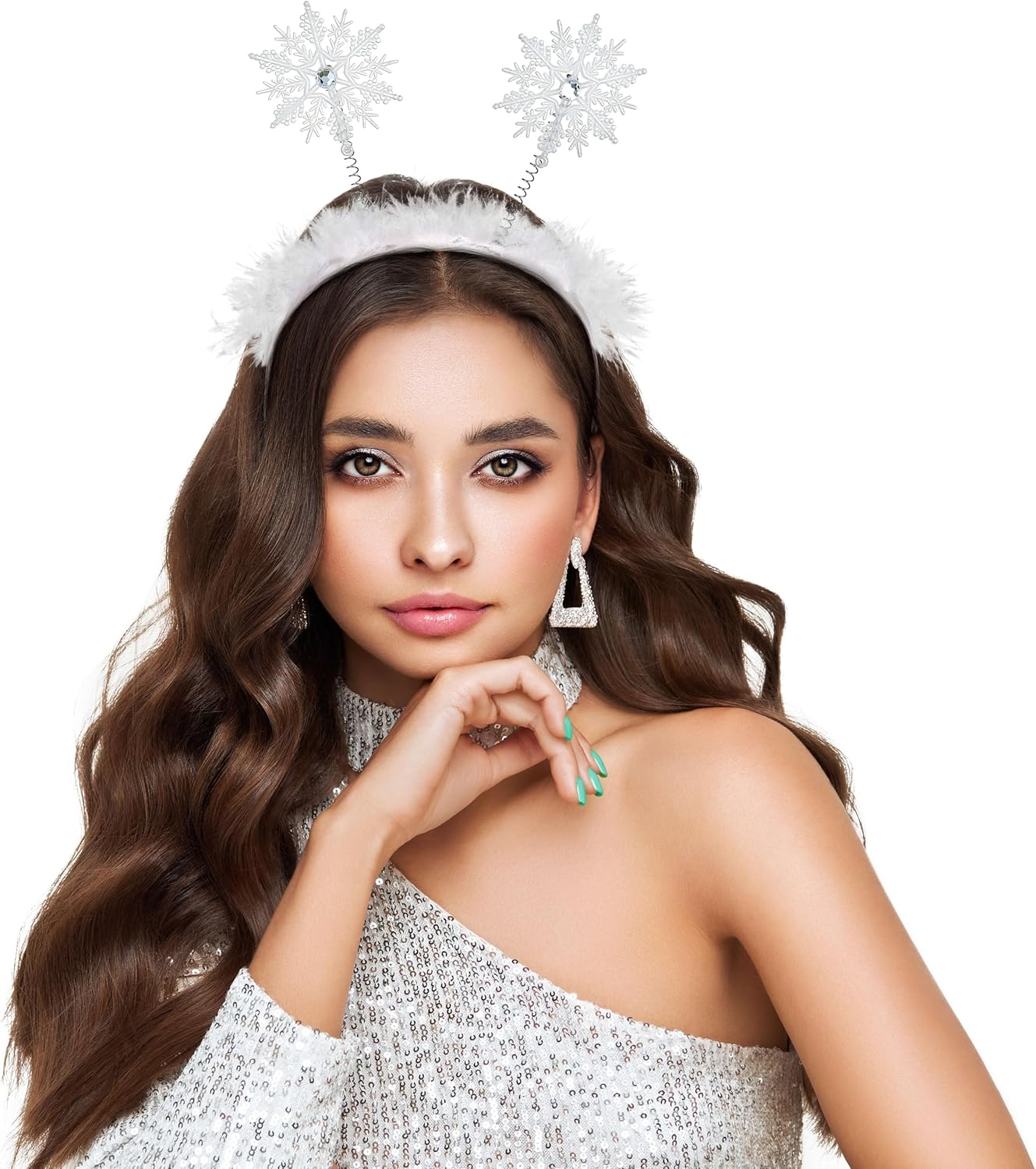 Balinco Snowflake Headband, Christmas Hair Band, Winter Hair Accessories, Women, Plush Headband, Carnival, Fancy Dress, Girls, Halloween, Theme Party, Cosplay, White image number 2