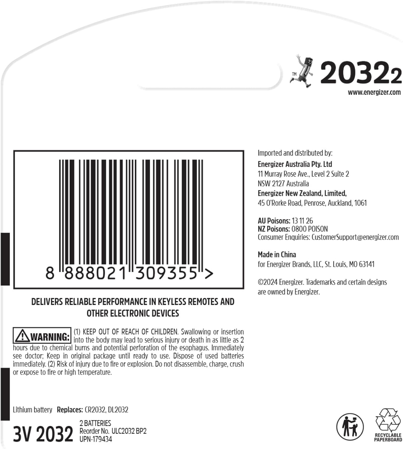 Energizer Reliable Lithium Ultimate CR2032 Coin Battery (Pack of 2)