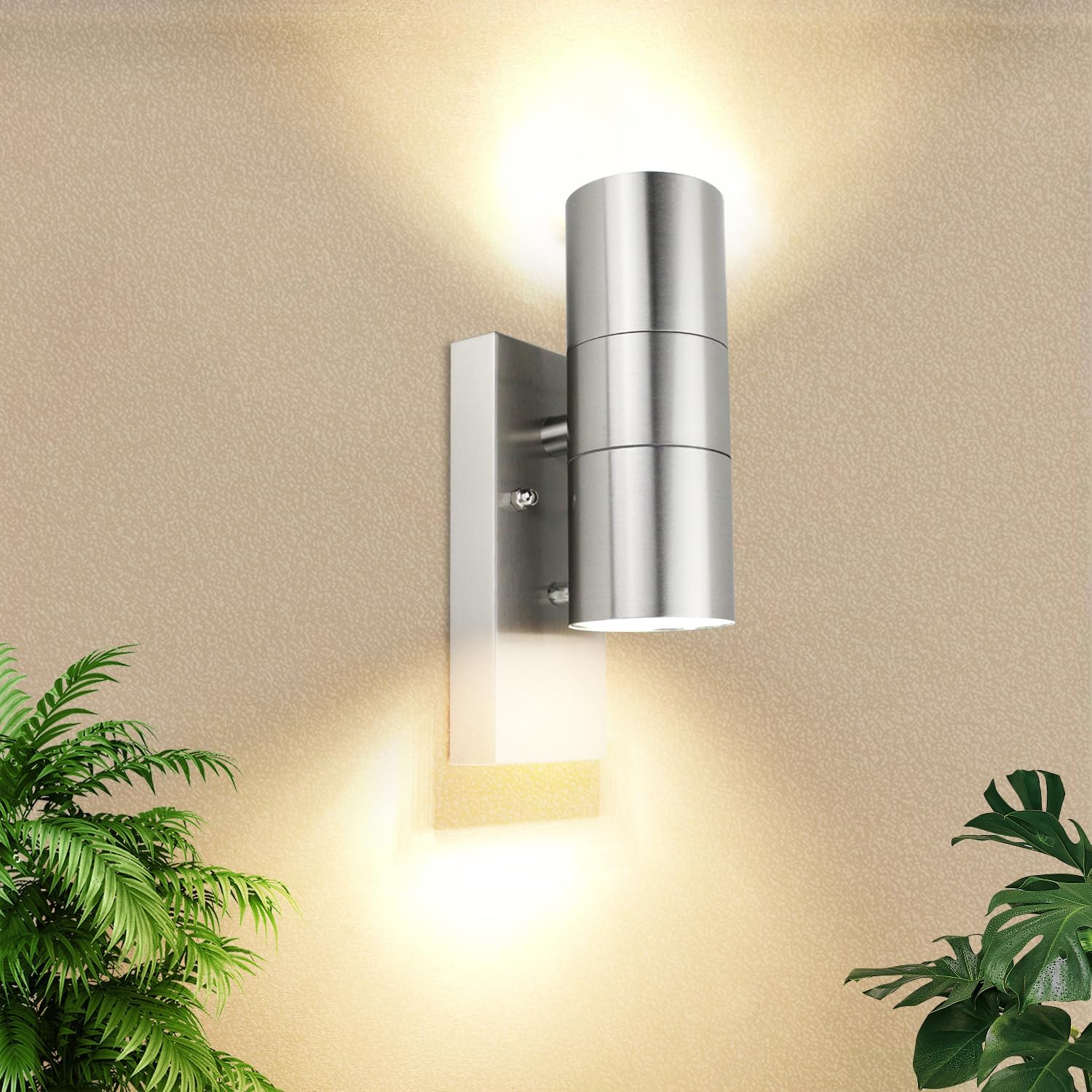Allesgute Outdoor Wall Light Dusk Till Dawn Sensor up and down outside Lights Mains Powered 240V IP44 Stainless Steel Outdoor Wall Lamp for Porch, Incl. 2X 5W GU10 Bulbs Warm White image number 4