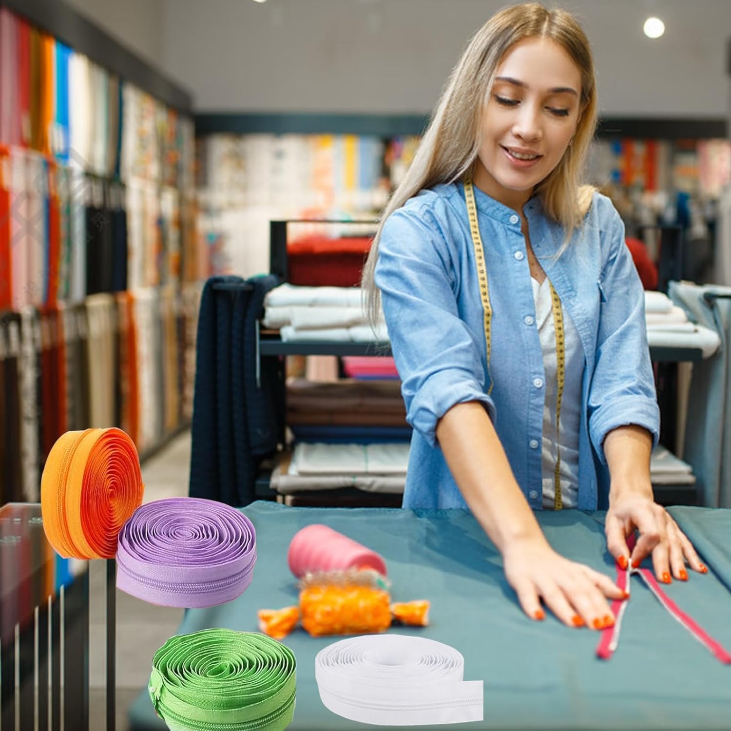 Jotia 12Pcs/ 36 Yards #3 Nylon Coil Zippers with 120Pcs Match Zipper Sliders Assortment Kit, 12 Bright Colors Zipper Repair Kit Sewing Zippers Zipper Heads Bulk Zippers for DIY Sewing Craft Bags image number 4