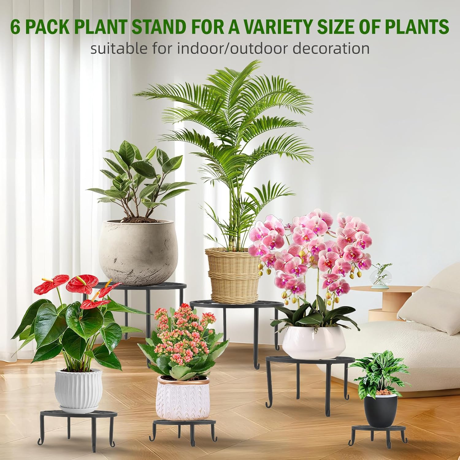 6 Pack Outdoor Plant Stand, Heavy Duty Metal Plant Pots Indoor, Flower Stand Indoor Outdoor, Rust Proof Iron Planter Stands, Multi-Size Metal Plant Rack, Garden Flower Pot Stands for Home Patio Yard image number 1