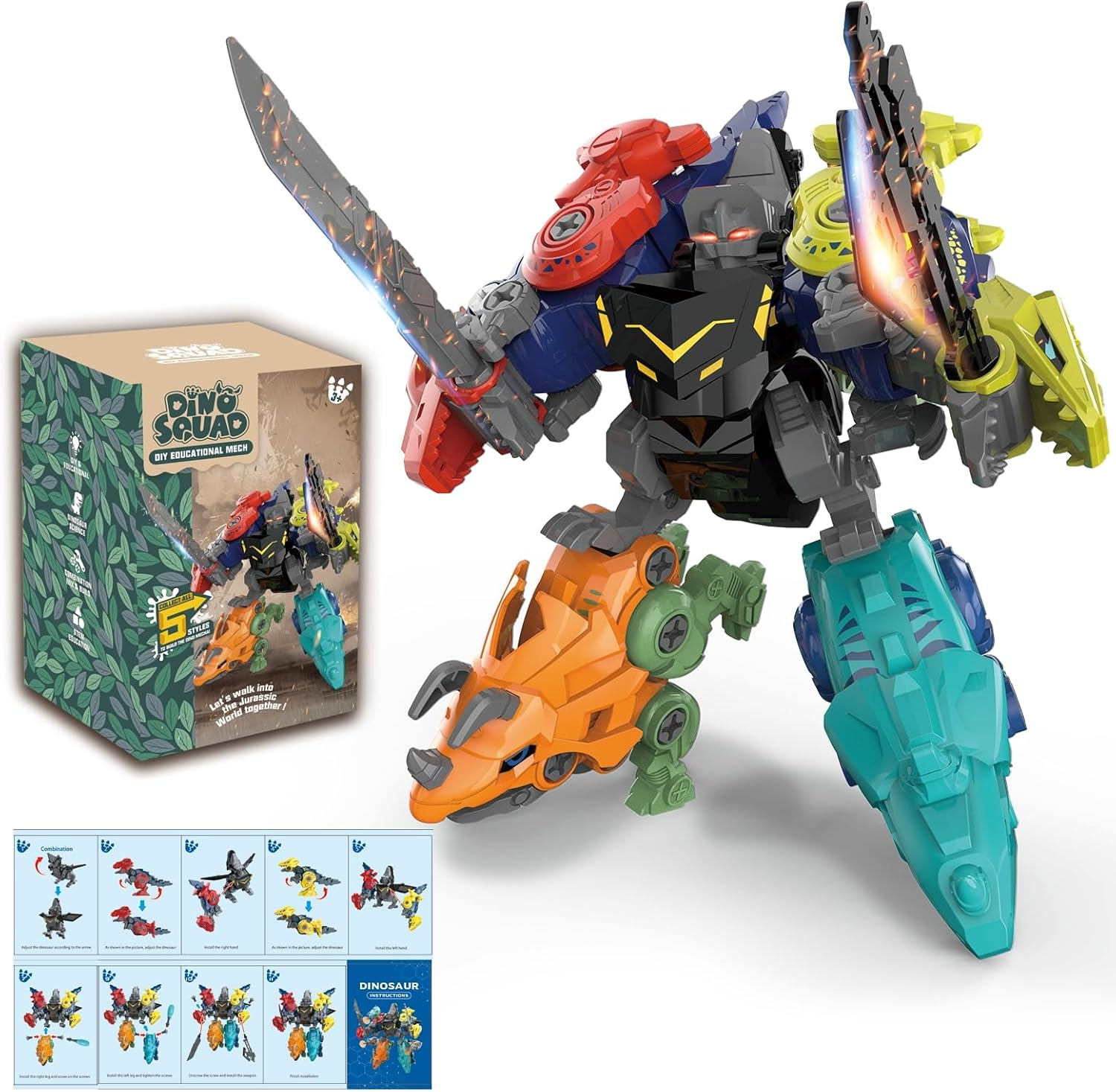 5-In-1 Dinosaur Robot Toys Set for Kids Ages 3-8 | Take Apart Construction Building Kit, DIY STEM Toy for Boys Gift Birthday, Christmas, Easter image number 2