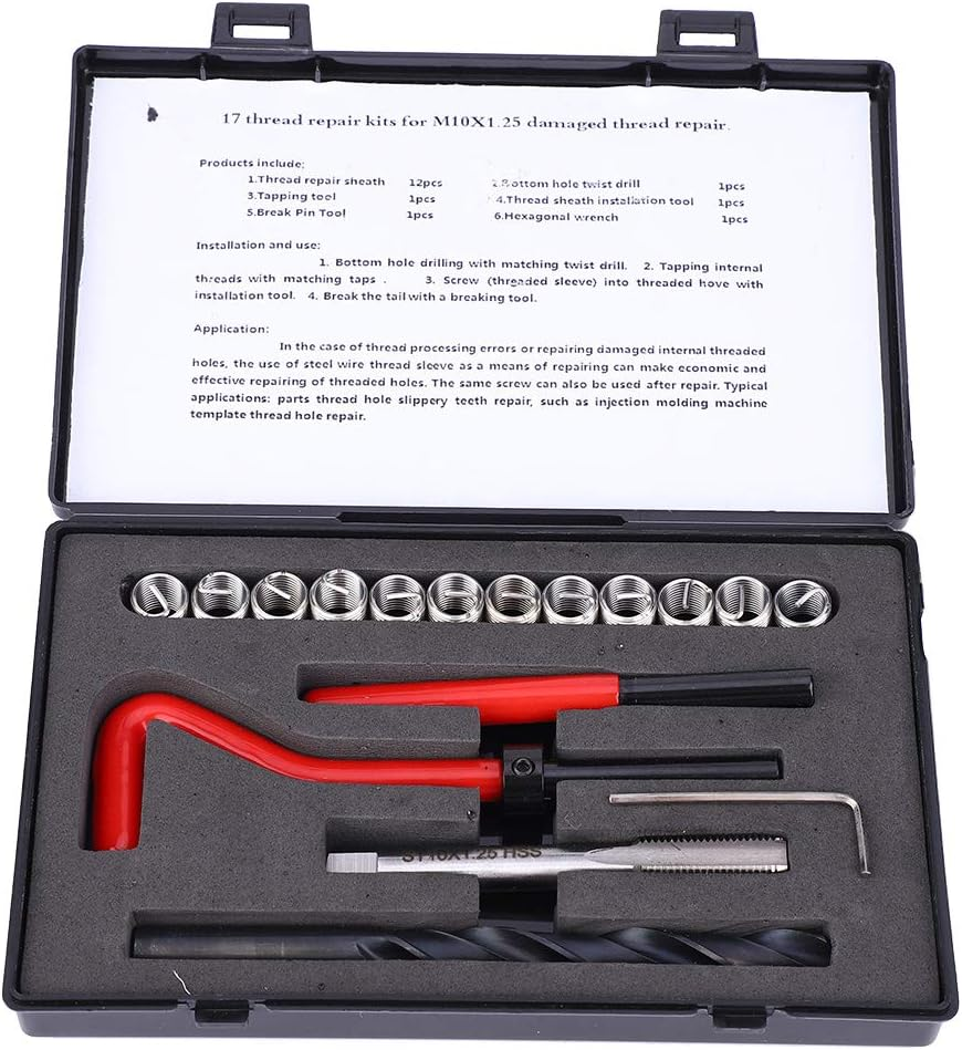 17Pcs Thread Repair Kit, M10X1.25 Length 2D Stainless Steel Thread Repair Tool Set, Professional Thread Repair Insert Kit for Auto Repairing image number 3