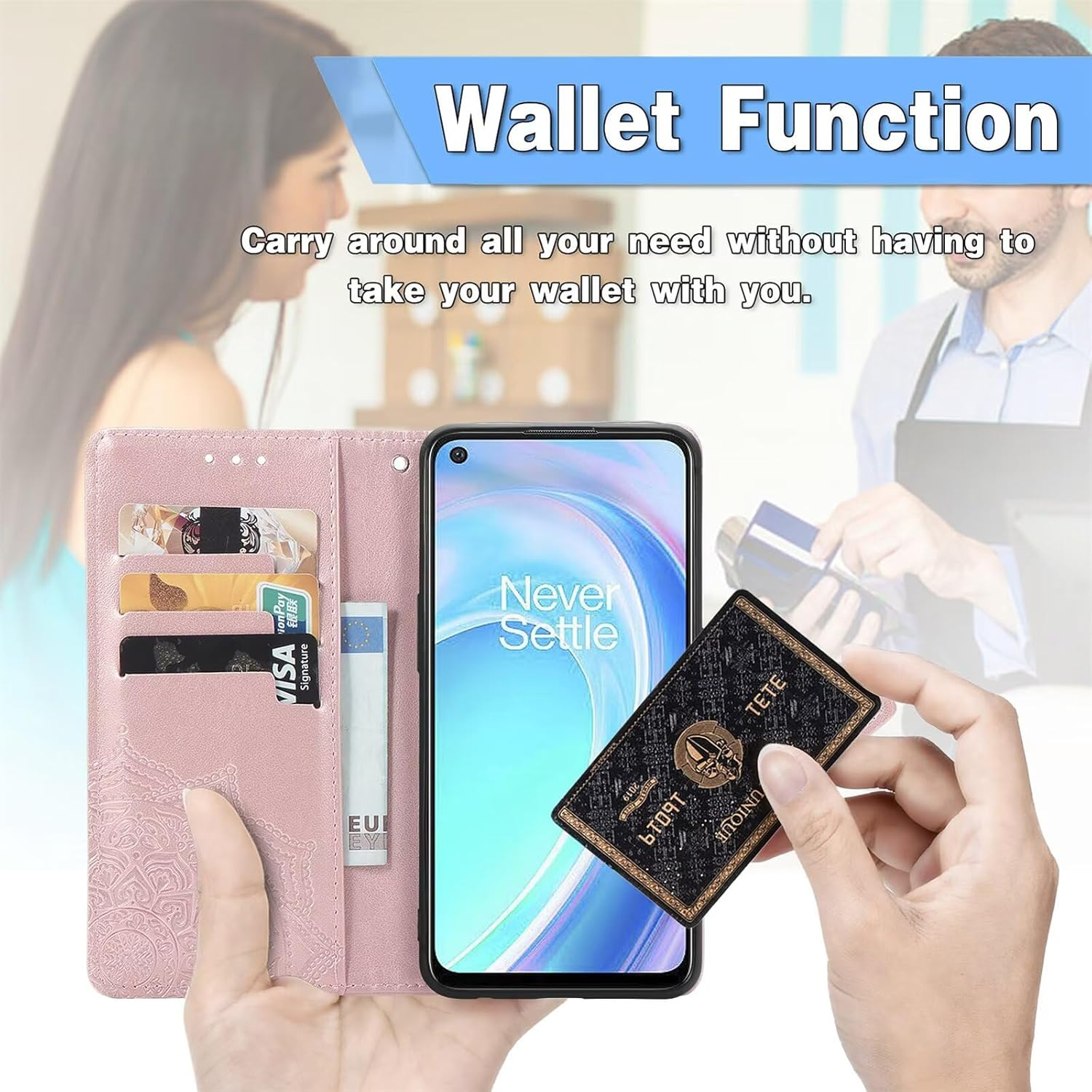 HONLEN Case for Oppo Reno13 F/Oppo Reno 13F 5G Mobile Phone Case, (6.67 Inches) Premium PU Leather Wallet Magnetic Closure Flip Case with 3 Card Slots, Mandala Pattern Case Blue image number 5