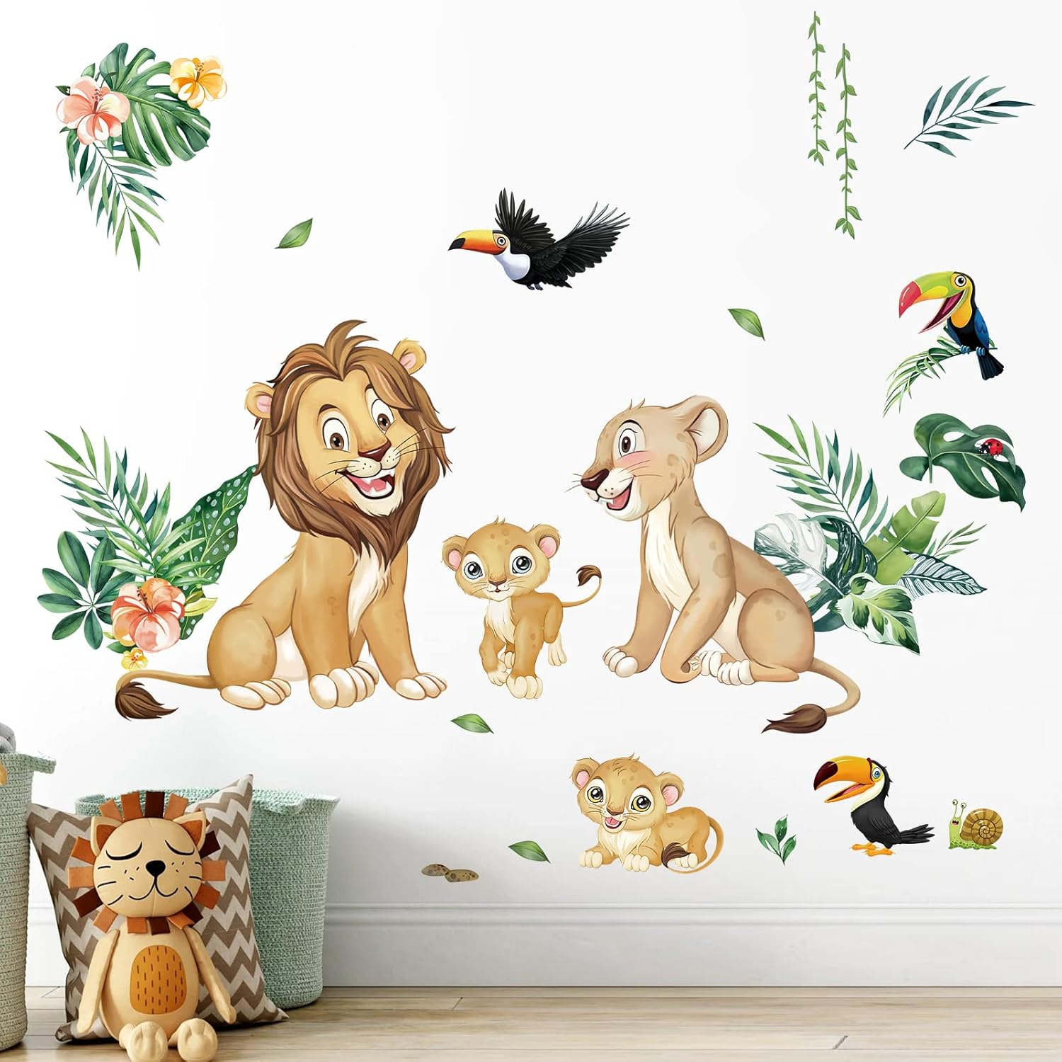 Decalmile Leopard Safari Wall Decals Jungle Animals Cheetah Wall Stickers Baby Nursery Boys Girls Bedroom Playroom Home Decor (DM0937A)