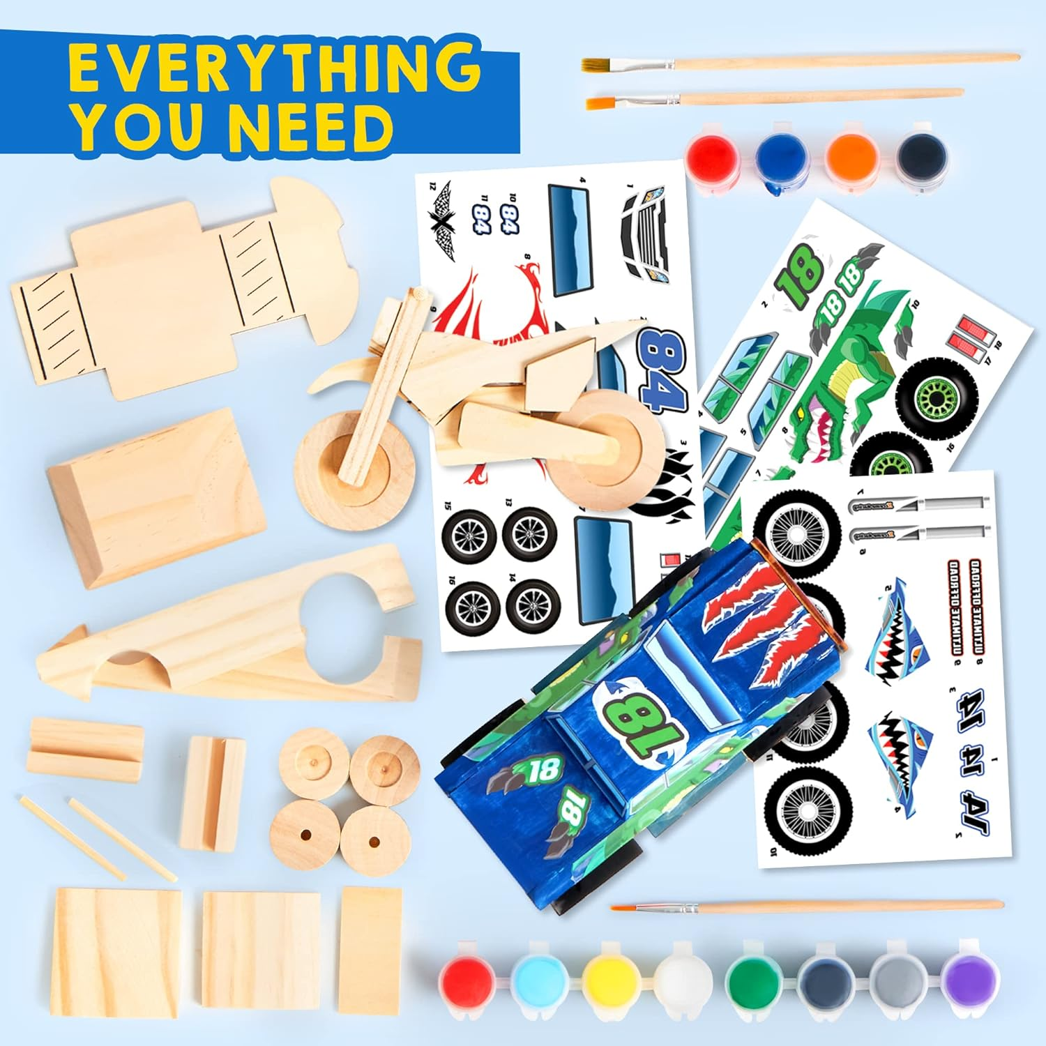JOYIN Kids Craft Kit Build & Paint Your Own Wooden Race Car Art & Craft Kit DIY Toy Make Your Own Car Truck Toy Construct and Paint Craft Kit, Presents for Kids image number 3