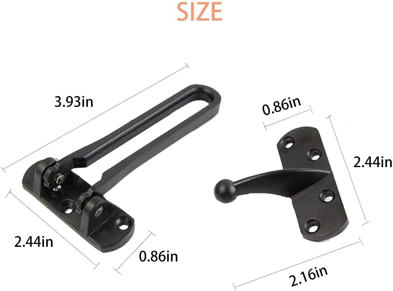 SAISN Door Reinforcement Lock Latch Swing Bar Lock for Home Security Front Door Locks for Kids Thicken Solid Aluminium Alloy (Black, 2 Pack) - Bronze image number 5