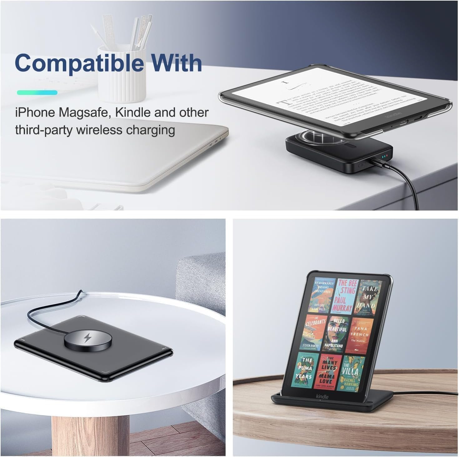 T Tersely Magnetic Case for All-New Kindle 11Th Generation 2024/2022 Release, 6 Inch, Stand Cover with Magnetic Clear Case for Popsockets Grips, Auto Wake/Sleep, Compatible with Magsafe, Purple - Blue image number 2