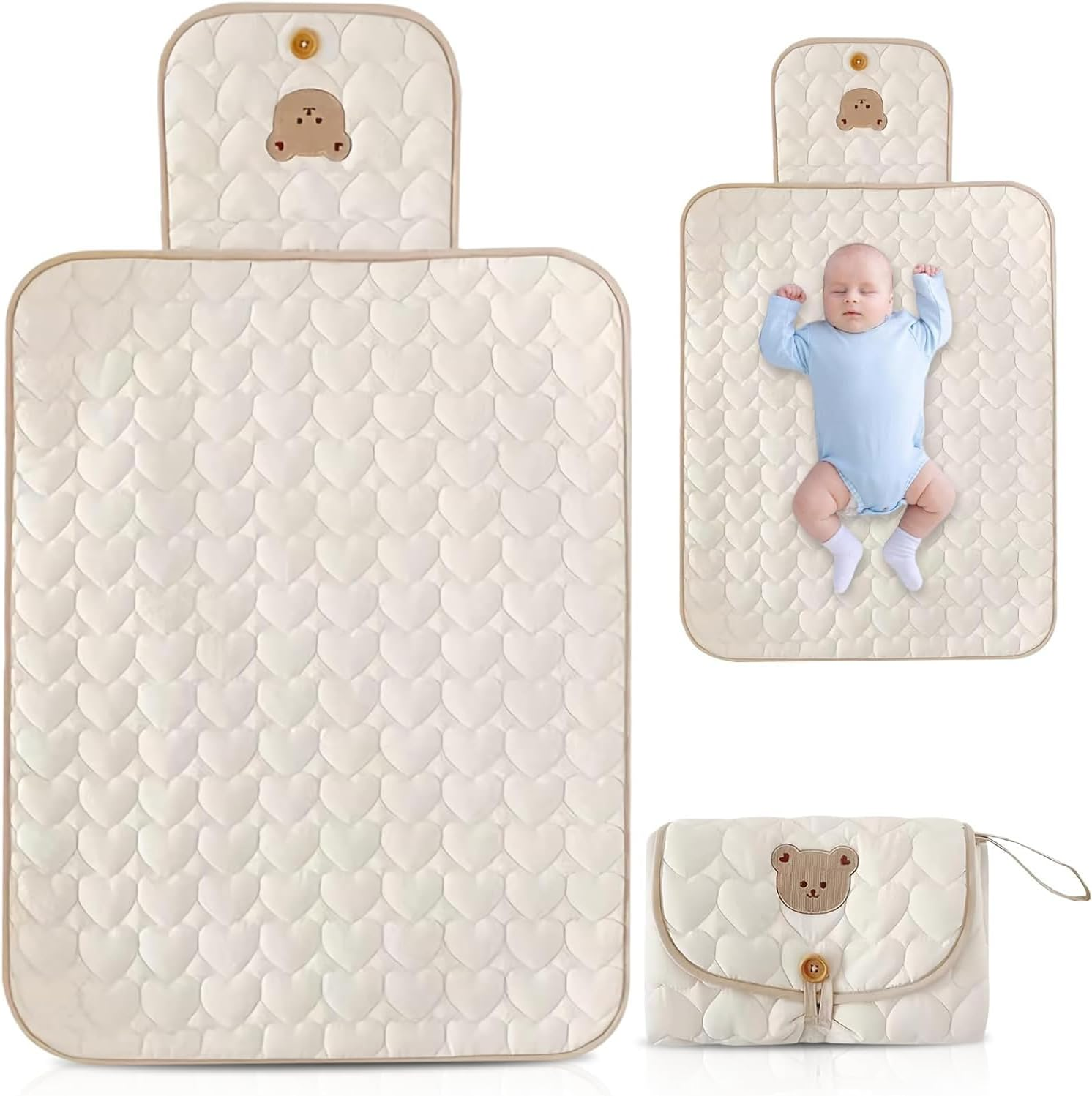 Baby Changing Pad Portable, Portable Changing Pad for Baby, Travel Diaper Changing Pad for Newborn, Compact & Foldable Baby Diaper Changing Mat with Baby Wipes Pockets, Baby Shower Gifts image number 4