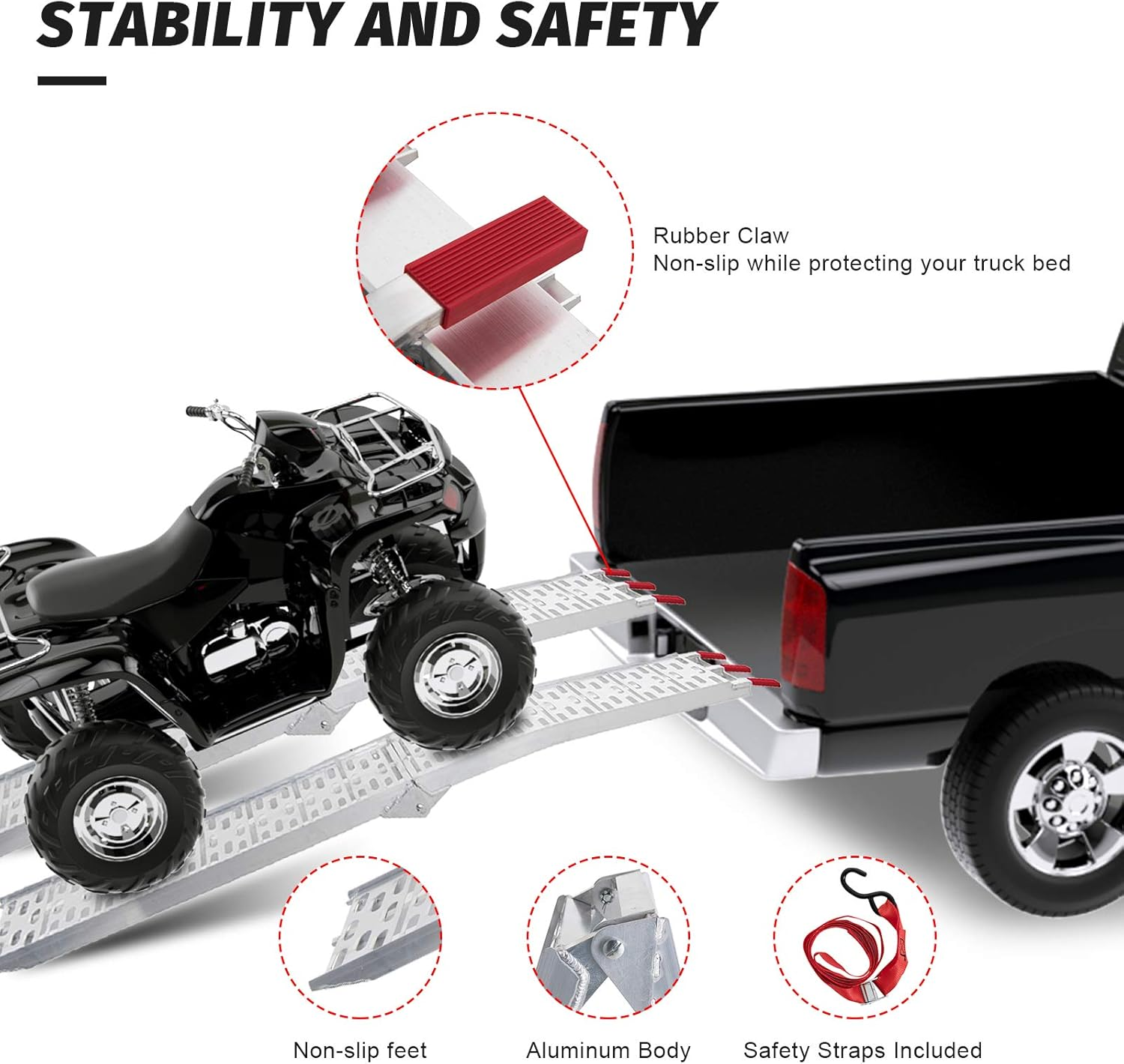 Oppsbuy Aluminium Loading Ramp, Motorcycle Folding Truck Tailgate Ramp Trailer, for ATV, 340KG Capacity image number 3