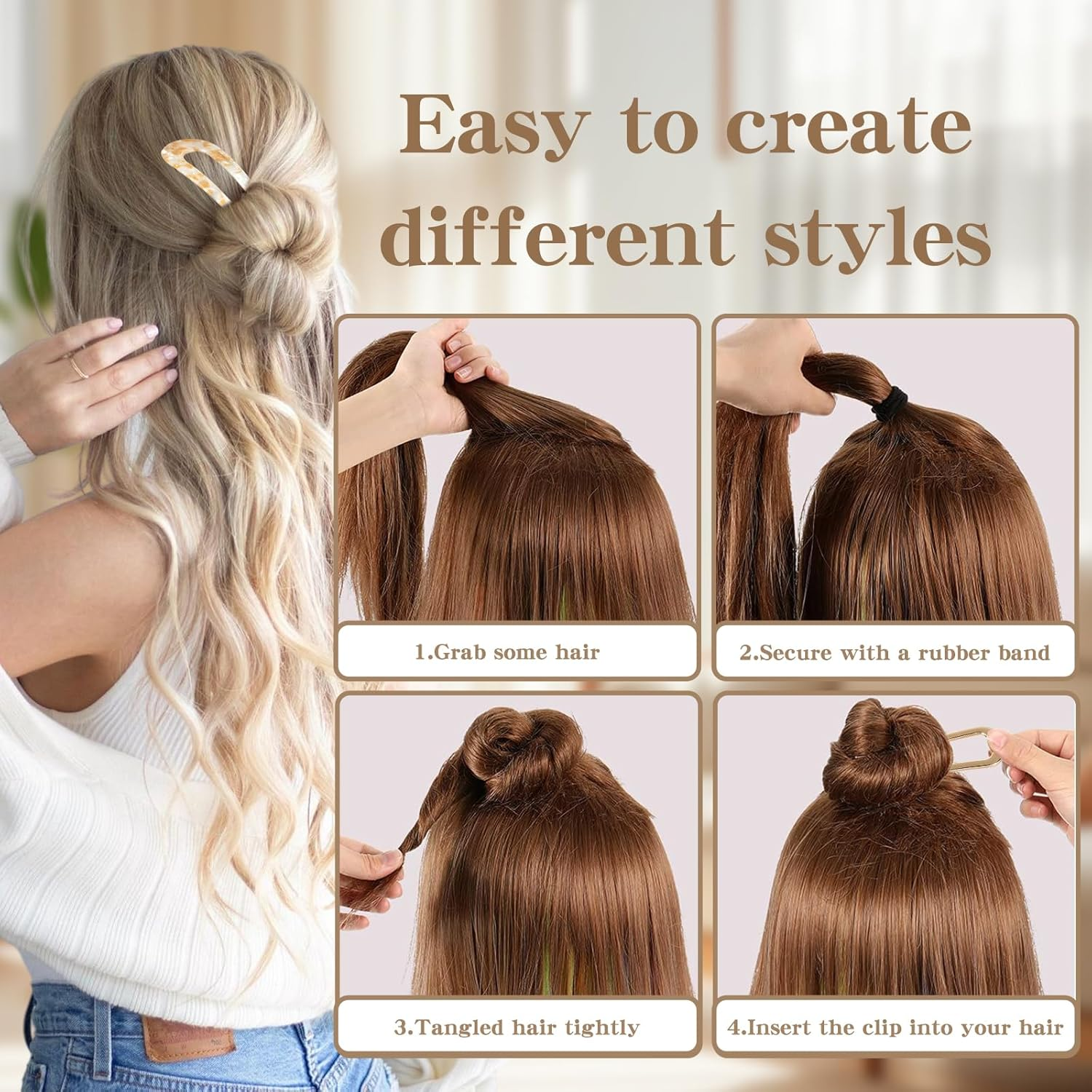 Pack of 6 U-Shaped Hair Pins, French Hair Pin, Metal Hair Pins, Large Headpiece for Women, Girls, Long Hairstyle Accessories image number 6