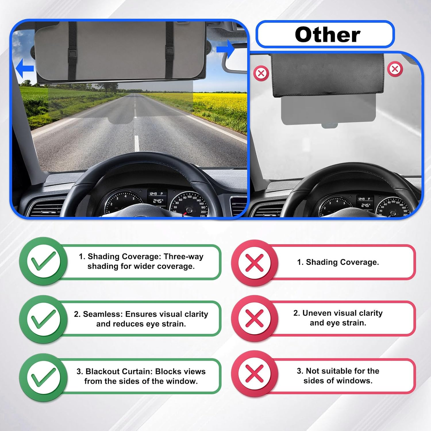 Sun Visor Extender for Car, Polarized Anti-Glare Car Visor Extender with PC Lenses Safe Driving Attachment for Sedans Suvs Vans Sports Cars image number 6