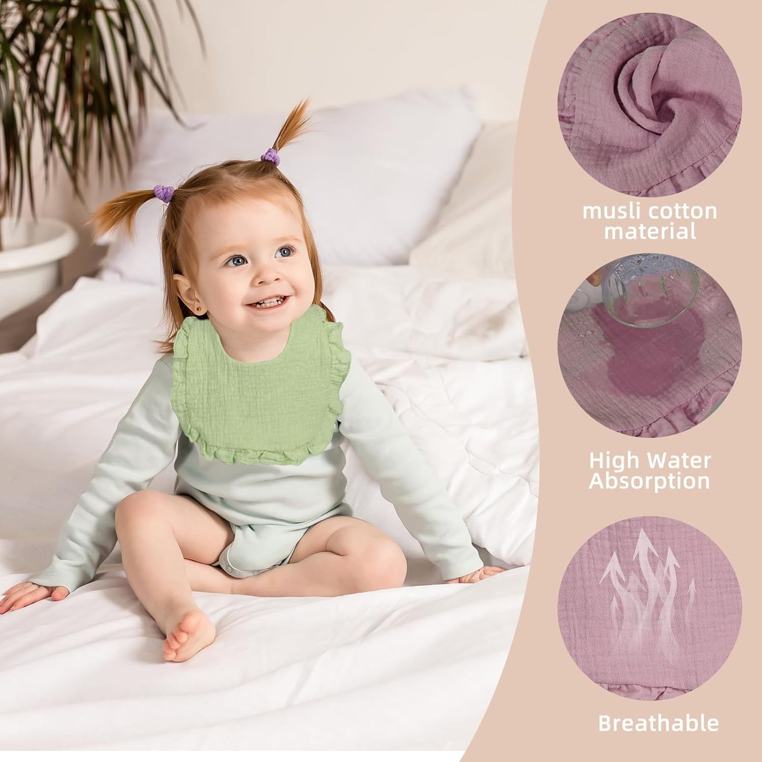 Baby Muslin Bibs Soft Cotton Doorling Bibs Adiustable Baby Bandana Bibs Teething Bibs for Boys and Girls image number 3