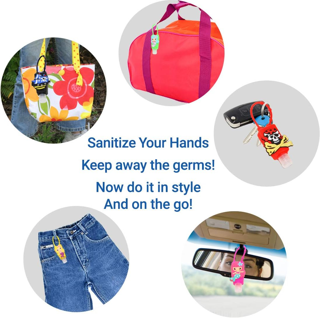 KINIA 8 Pack Empty MERMAID PIRATE Kids Hand Sanitizer Travel Size Keychain Carriers, 8-1 Fl Oz Flip Cap Reusable Portable Empty Bottles (8-Variety Pack MERMAID PIRATE) image number 2