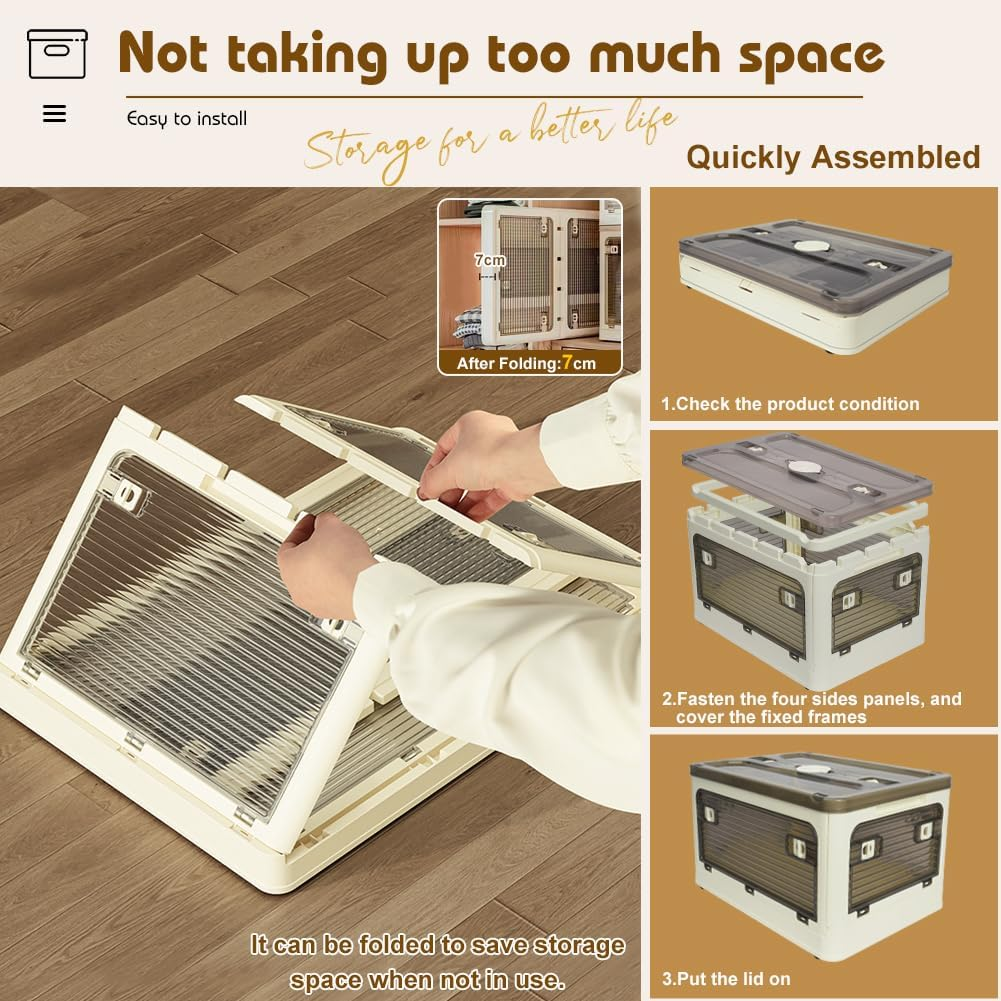 3 Pack Collapsible Storage Bins with Lids, 40L Stackable Storage Bins for Closet Organizers Plastic Clothes Organiser Container with Wheels Book Organizer for Home Office Dorm image number 5