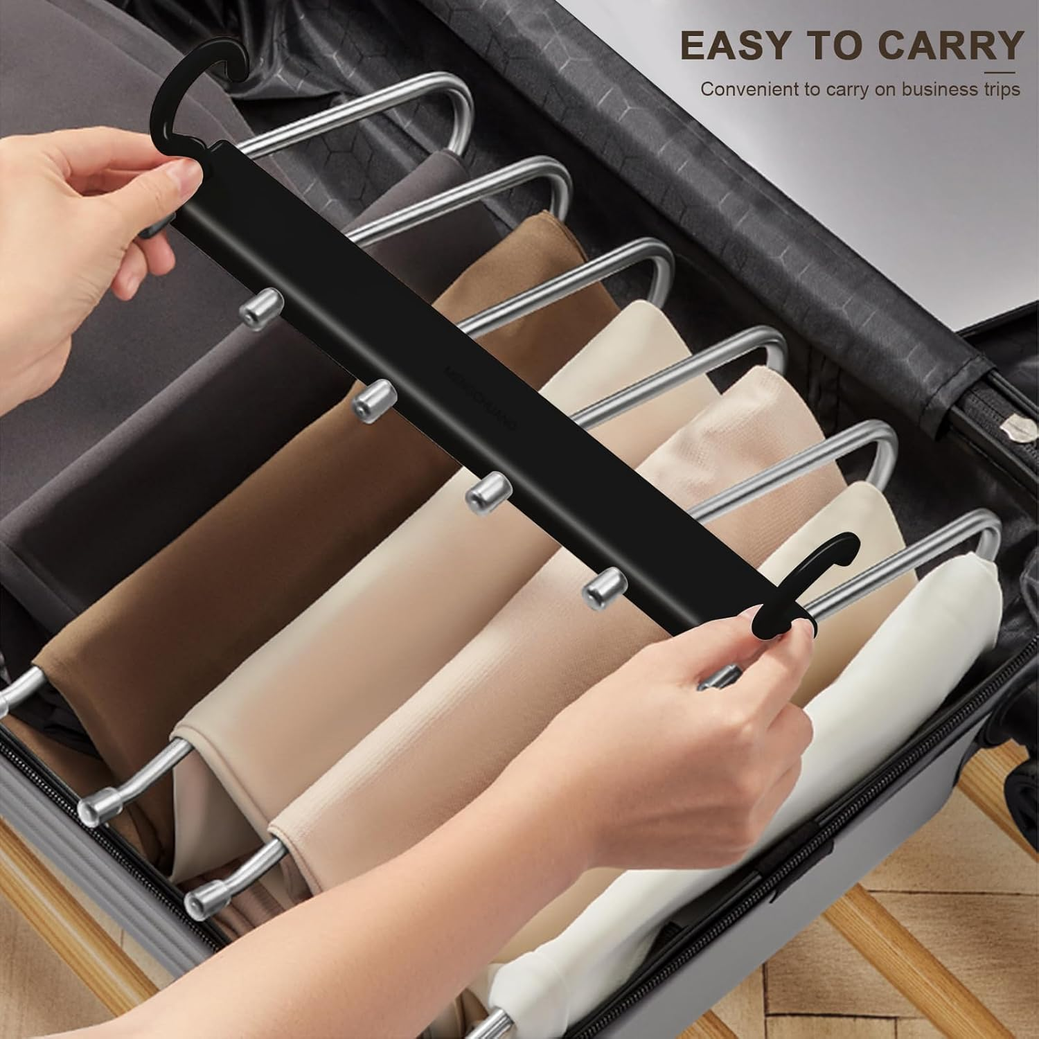 2 Pack Pants Hangers,S-Type Jeans Hanger Space Saving Folding and Telescoping Non-Slip Trousers Organizer 6 Layer Closet Organizers and Storage for Trousers Scarves Slack image number 6