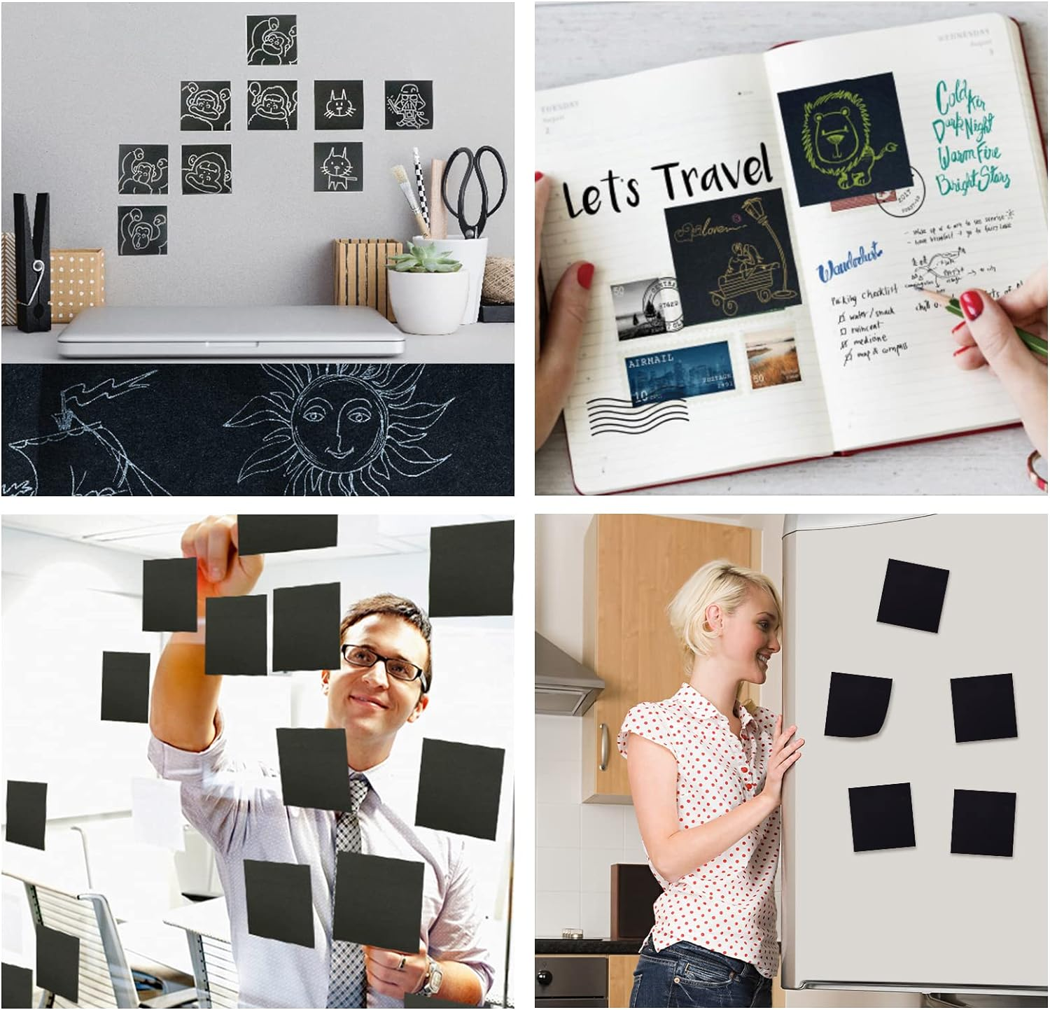 6 Pads Sticky Notes 3 X 3 Inches, Black Self-Stick Notes with White Gold and Silver Gel Pens, 50 Sheets/Pad Sticky Note Easy Post for Office School Home Supplies image number 3